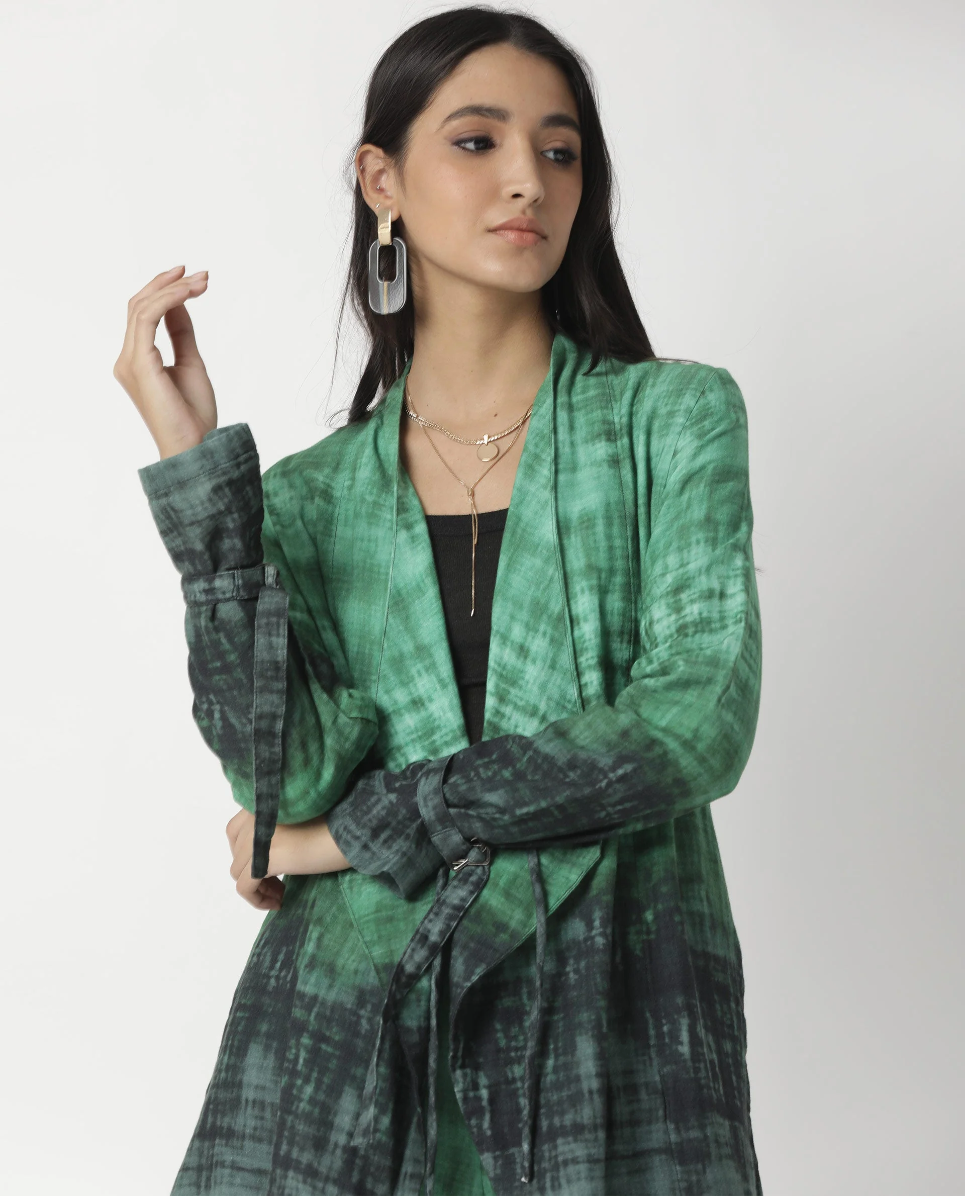 Rareism Women's Boss Green Cotton Collarless Regular Fit Outer Wear - Image 19