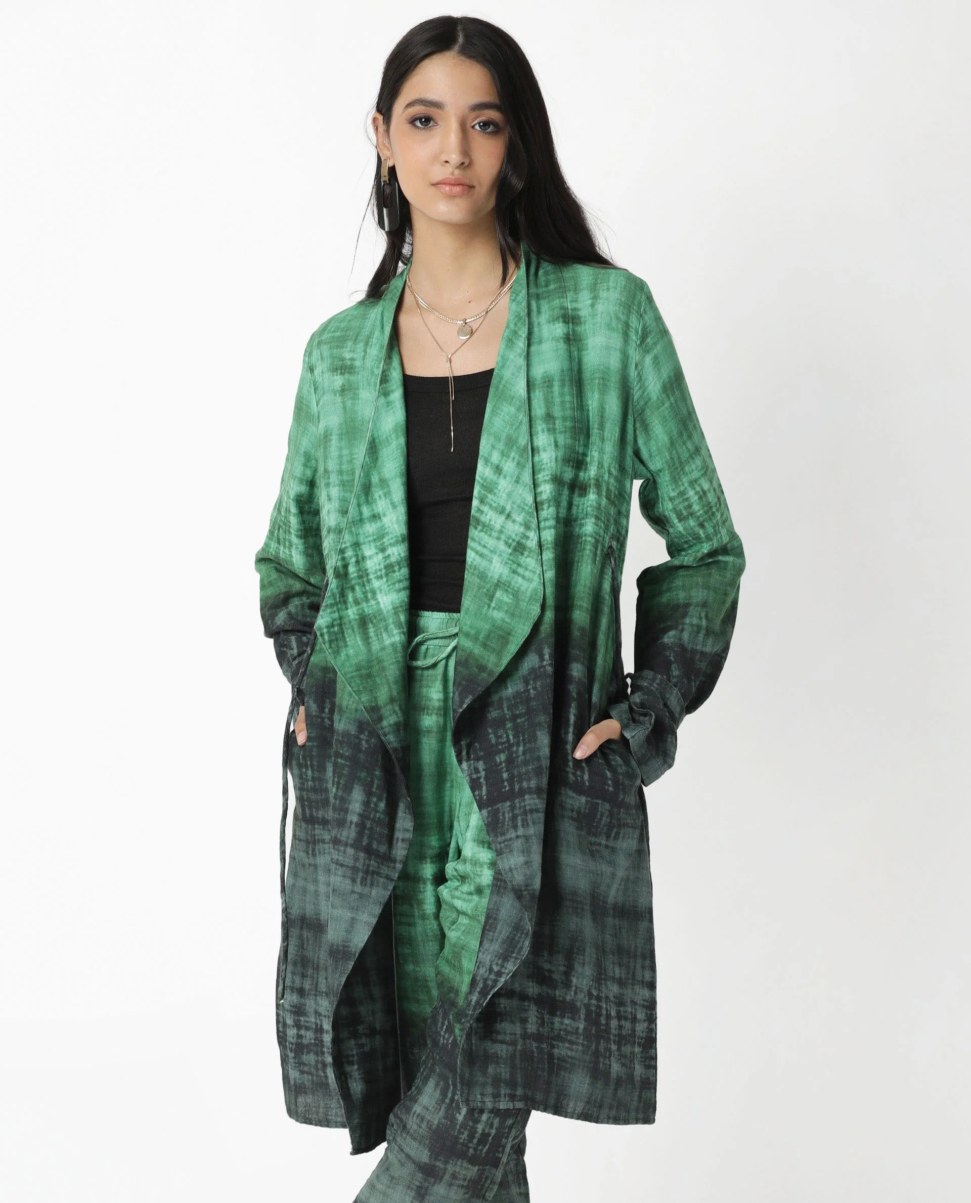 Rareism Women's Boss Green Cotton Collarless Regular Fit Outer Wear - Image 6