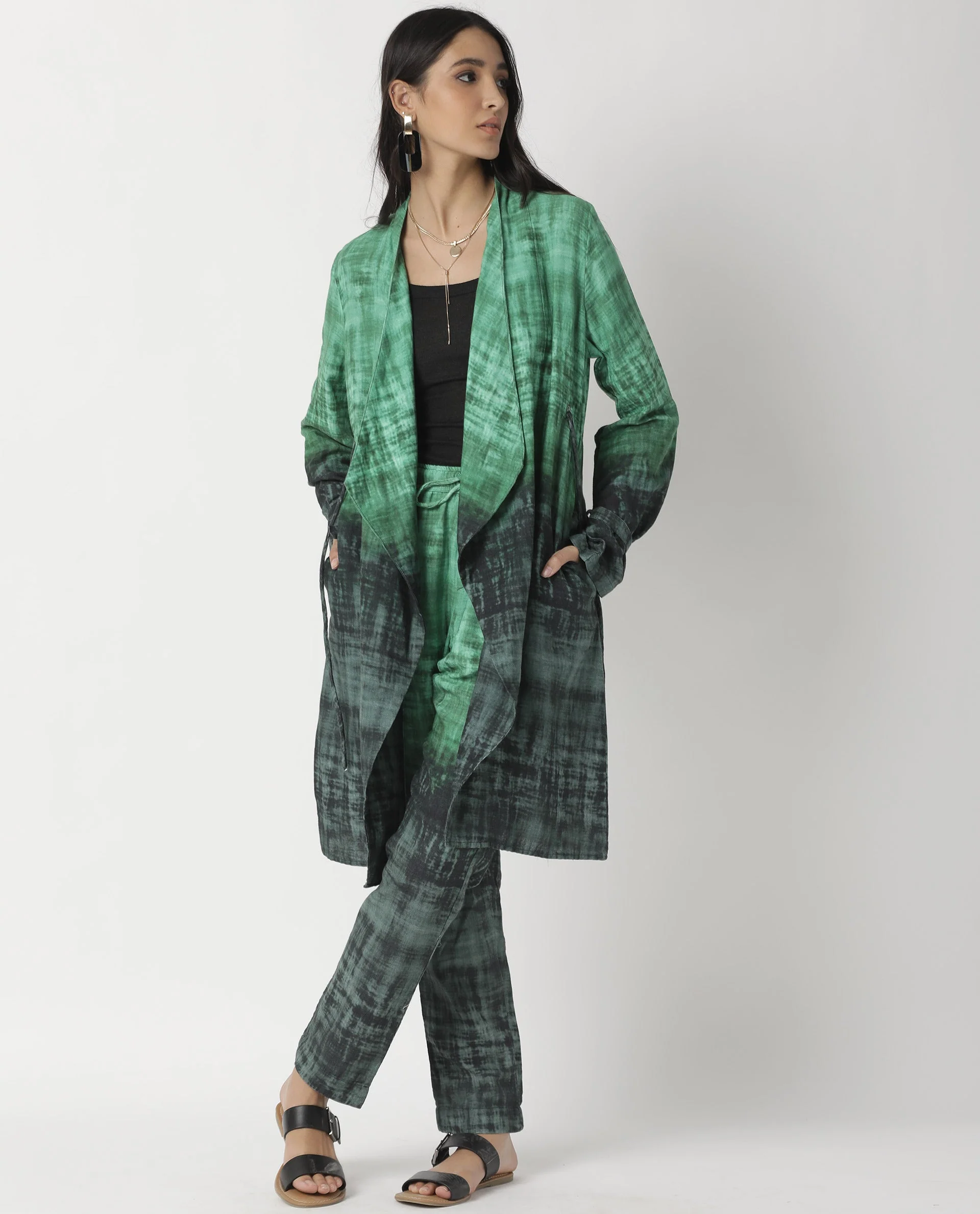 Rareism Women's Boss Green Cotton Collarless Regular Fit Outer Wear - Image 7