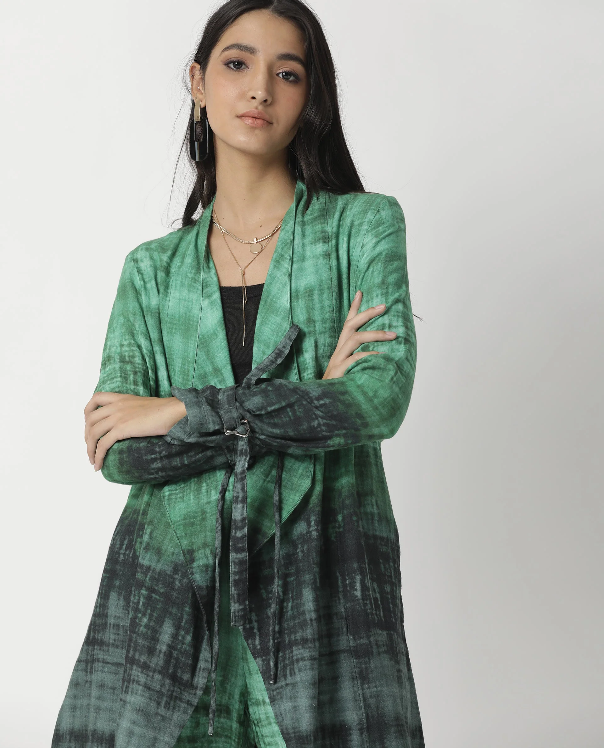 Rareism Women's Boss Green Cotton Collarless Regular Fit Outer Wear - Image 8