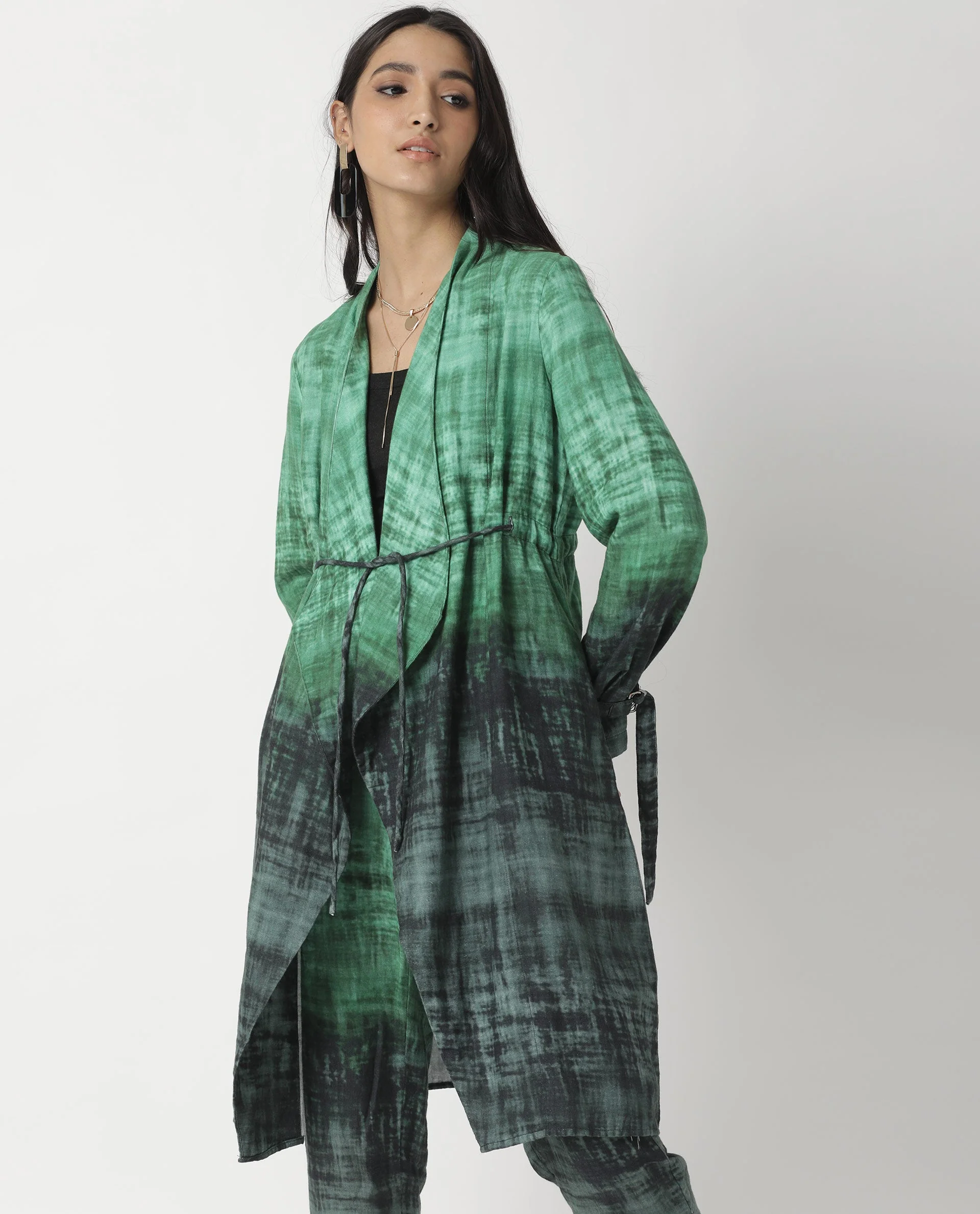 Rareism Women's Boss Green Cotton Collarless Regular Fit Outer Wear - Image 9