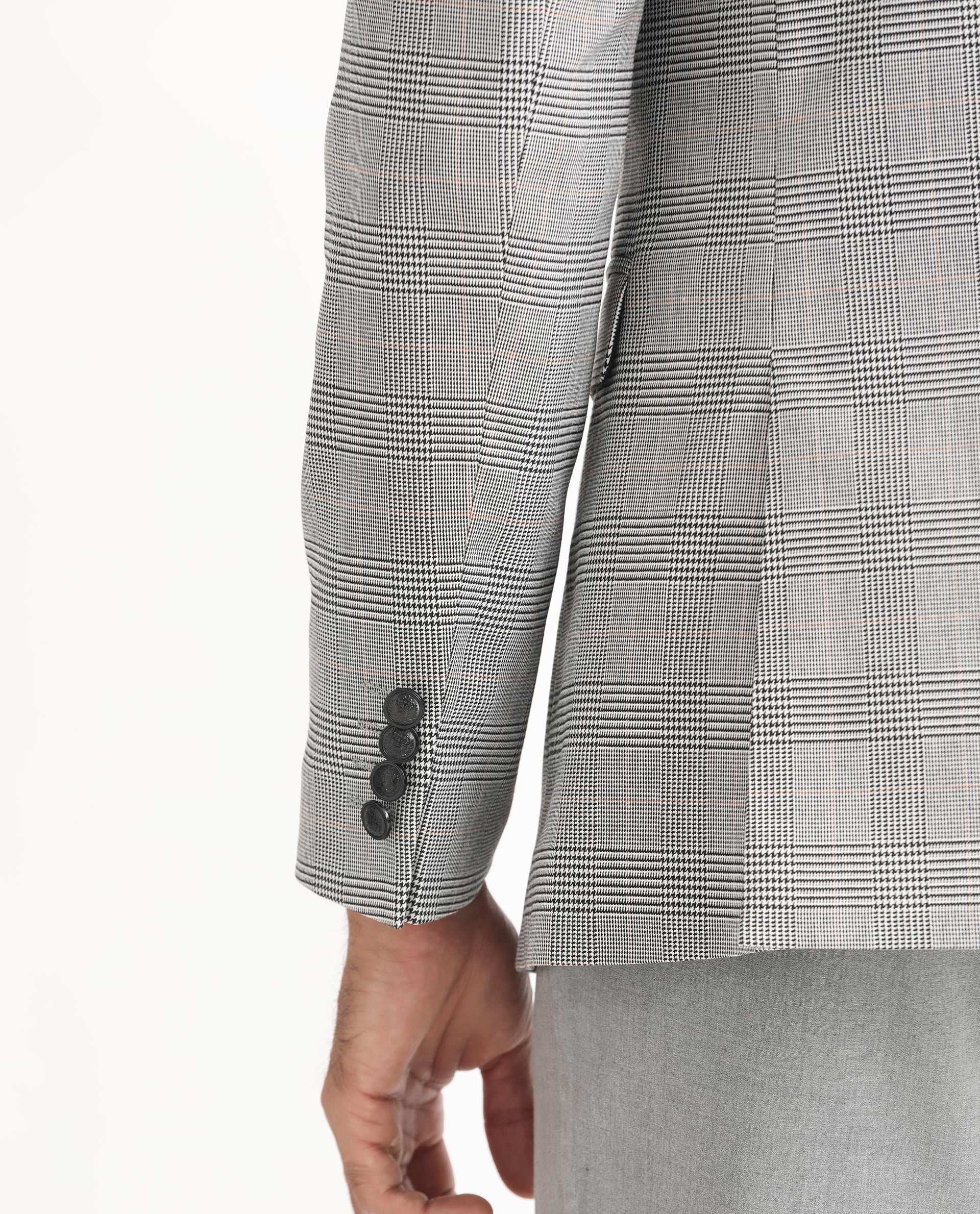 Rare Rabbit Men's Bostic Light Grey Polyester Checked Print Tailored Fit Full Sleeve Lapel Neck Blazer - Image 3