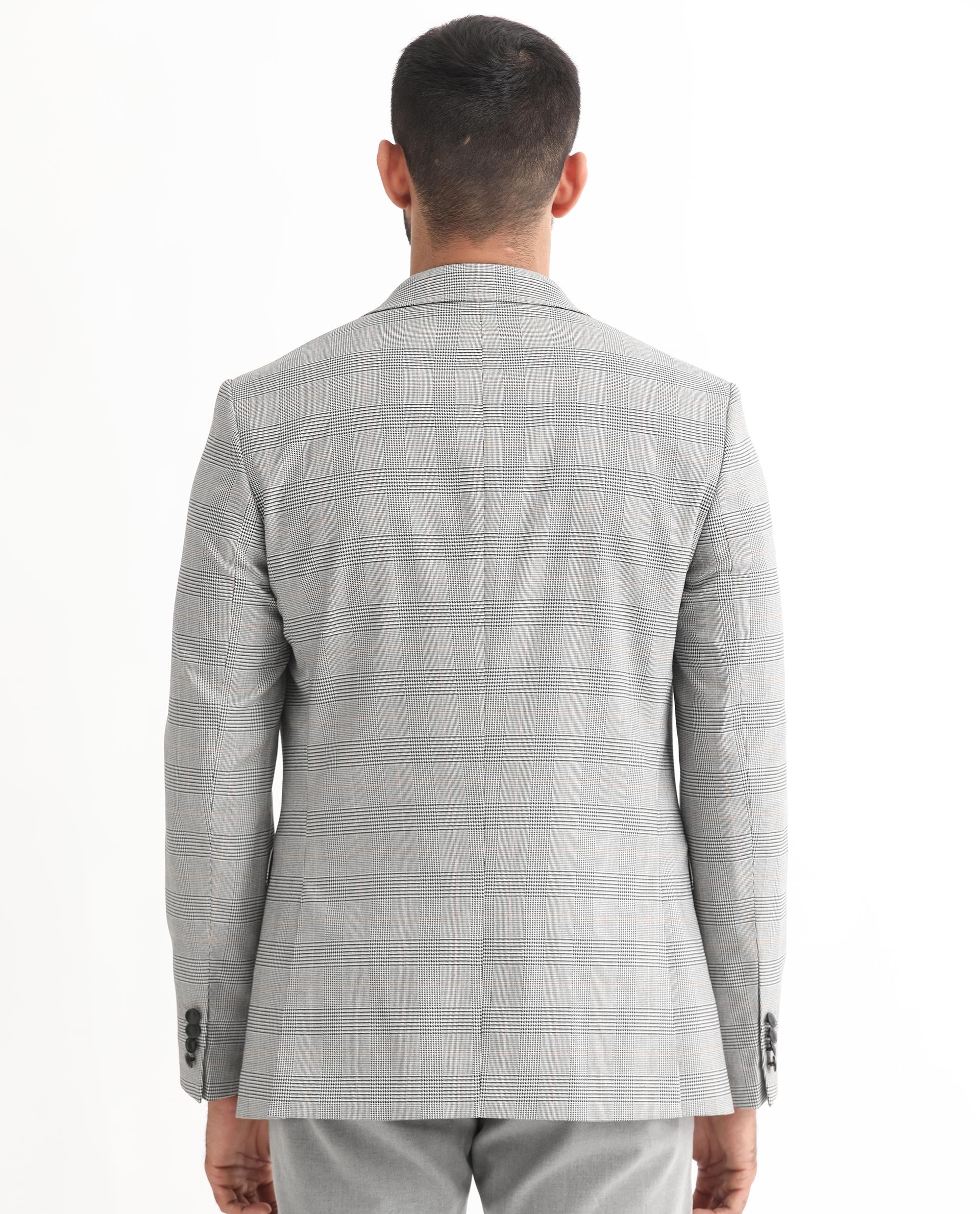 Rare Rabbit Men's Bostic Light Grey Polyester Checked Print Tailored Fit Full Sleeve Lapel Neck Blazer - Image 8