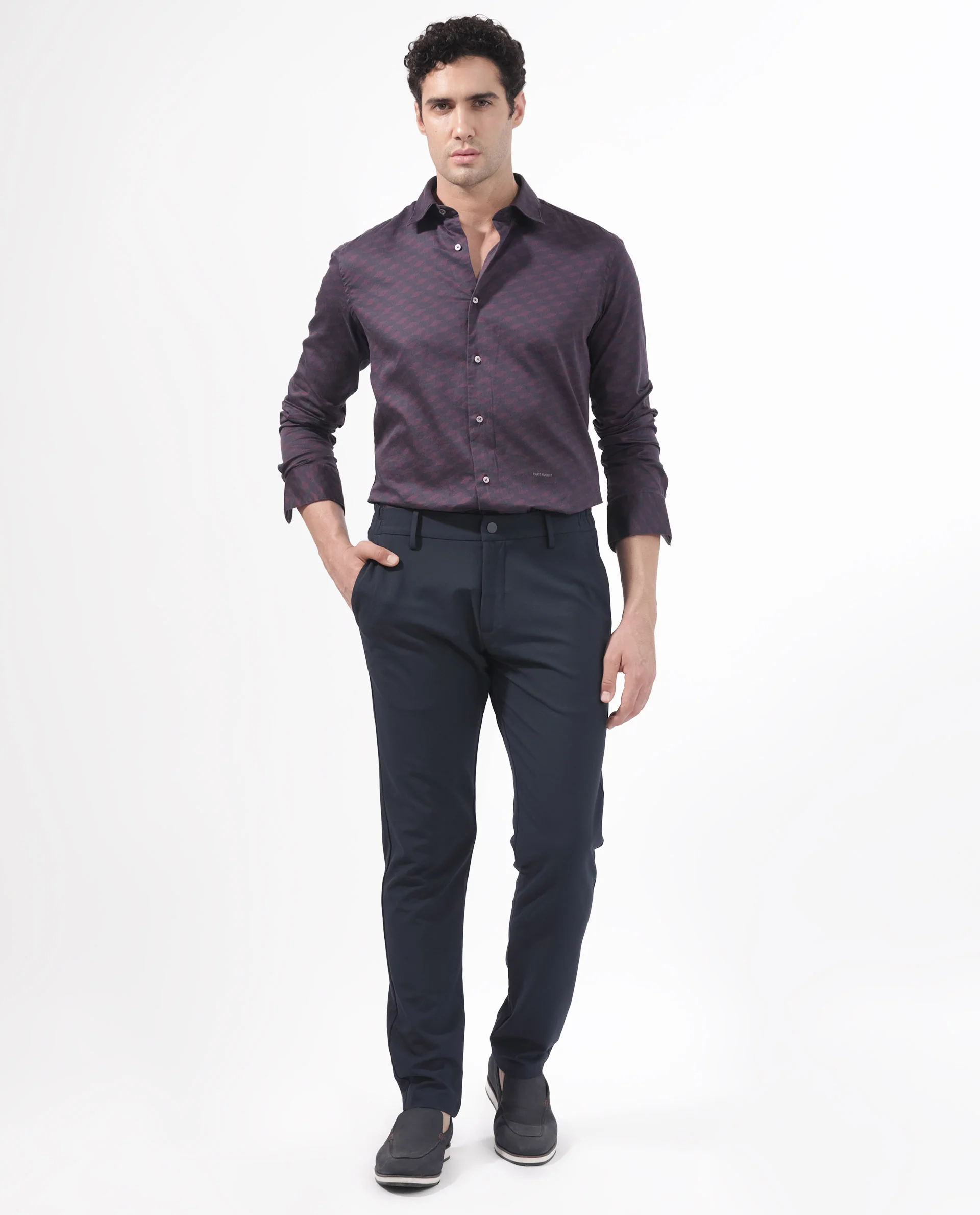 Rare Rabbit Men's Botcheyy Maroon Cotton Geometric Print Regular Fit Full Sleeve Collared Shirt - Image 2
