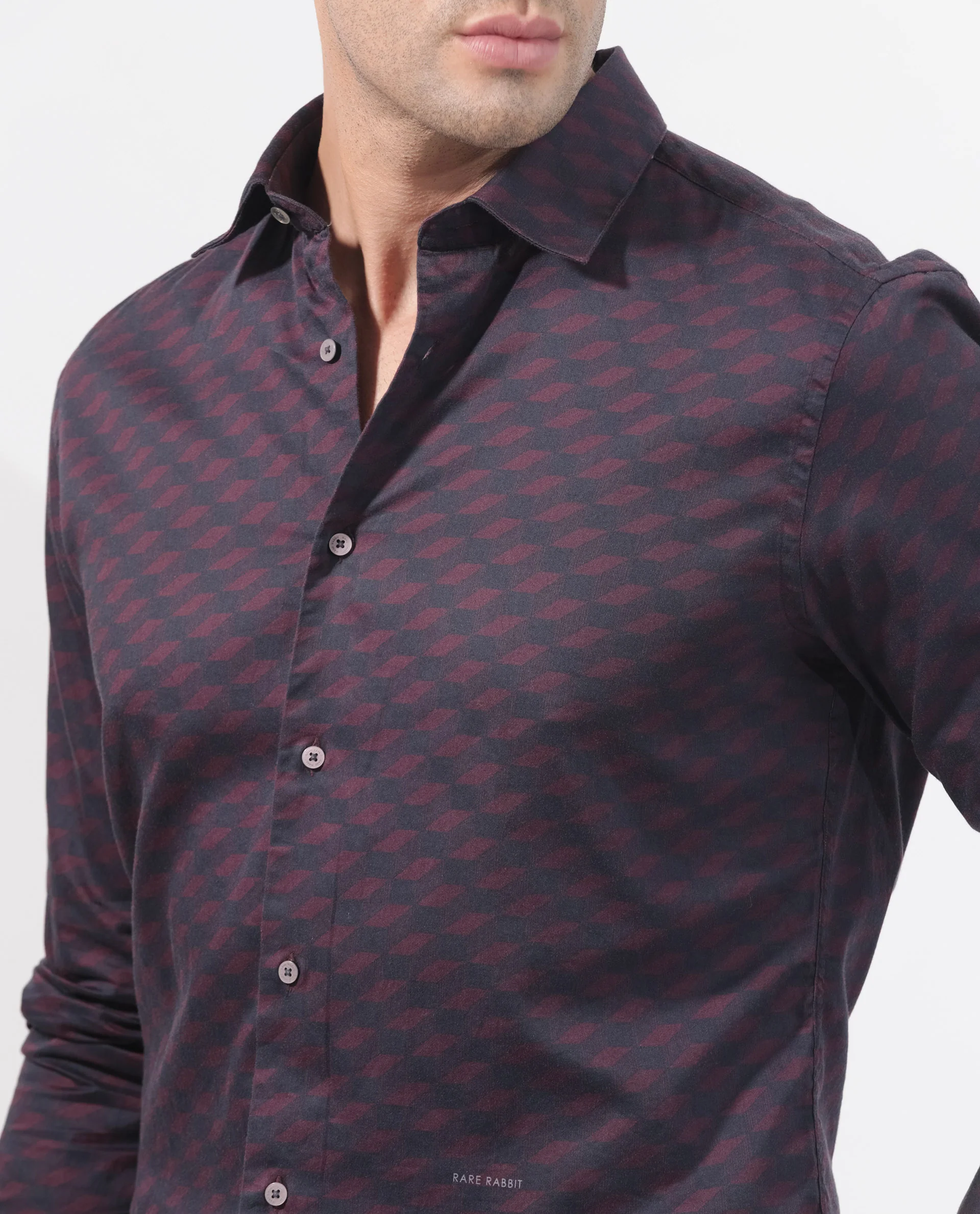 Rare Rabbit Men's Botcheyy Maroon Cotton Geometric Print Regular Fit Full Sleeve Collared Shirt - Image 5