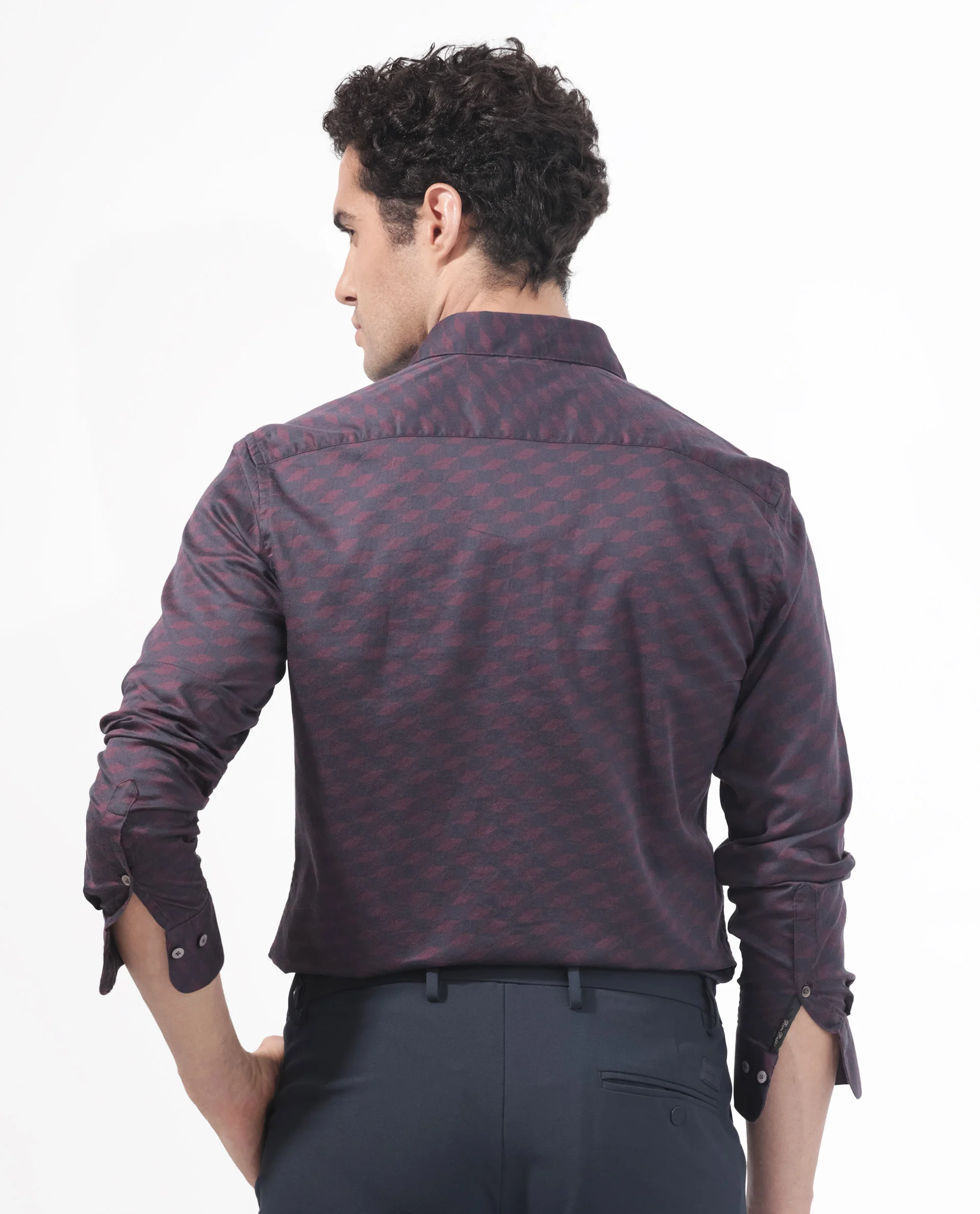 Rare Rabbit Men's Botcheyy Maroon Cotton Geometric Print Regular Fit Full Sleeve Collared Shirt - Image 7
