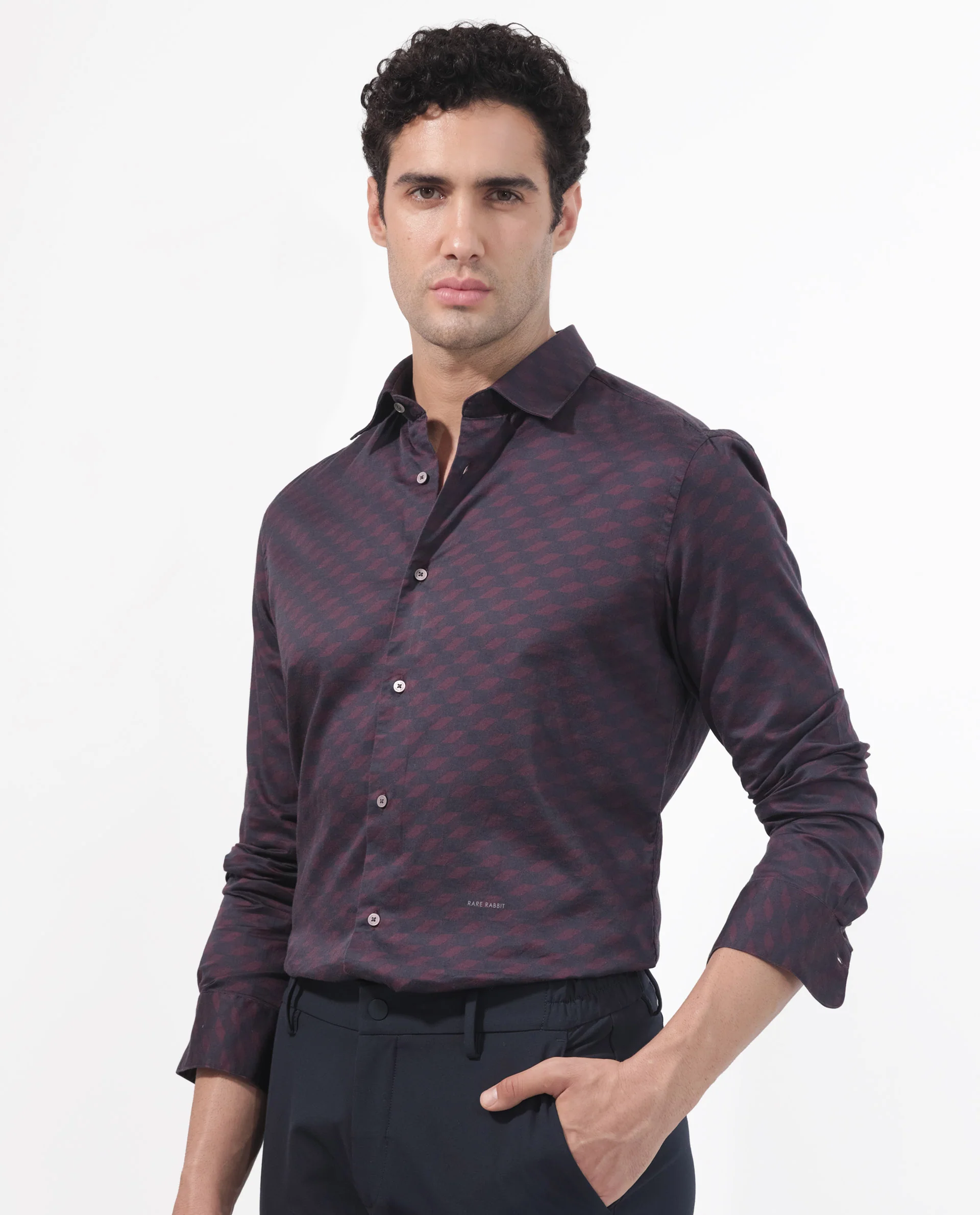 Rare Rabbit Men's Botcheyy Maroon Cotton Geometric Print Regular Fit Full Sleeve Collared Shirt - Image 8
