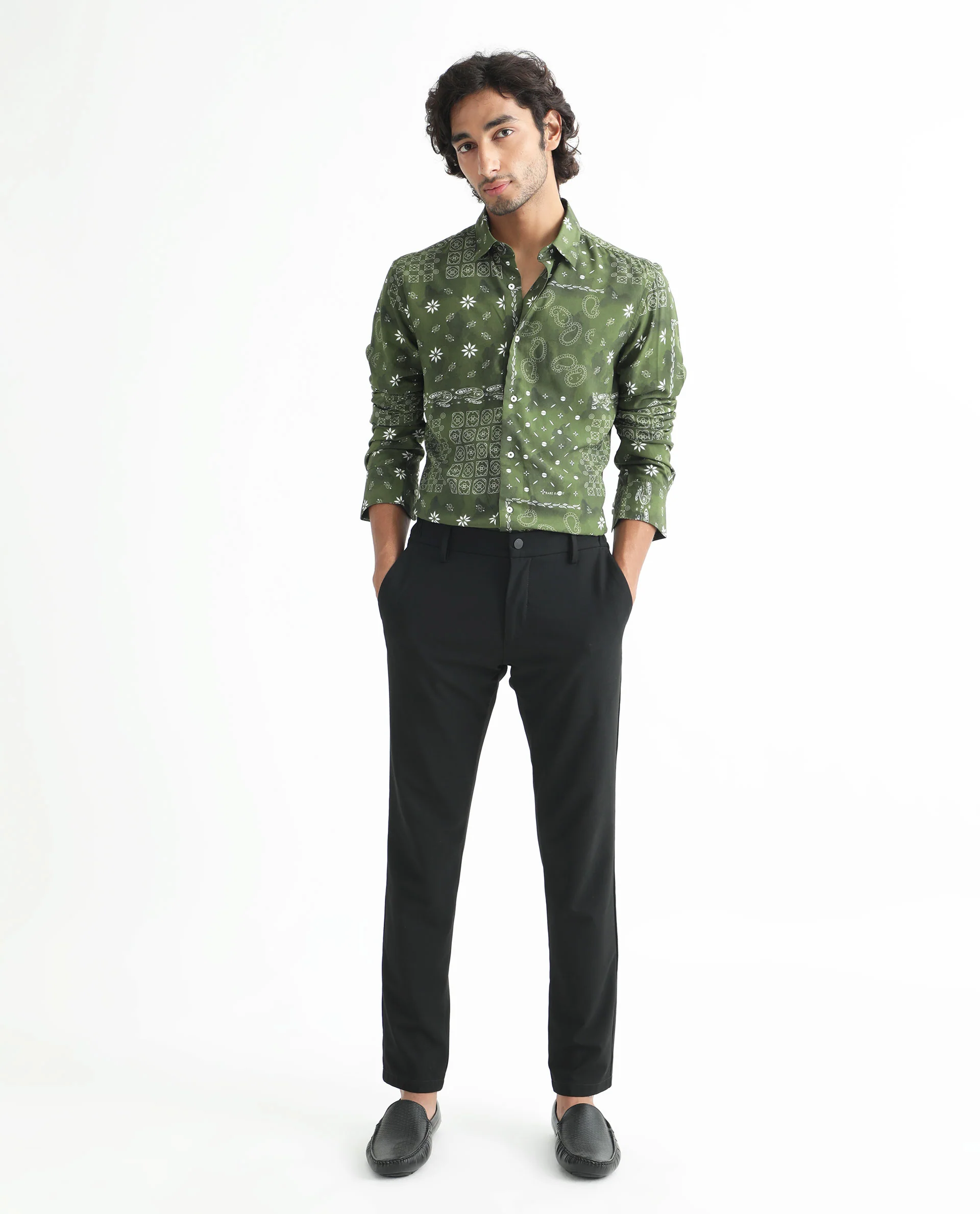 Rare Rabbit Men's Boteh Olive Regular Fit Shirt - Image 2