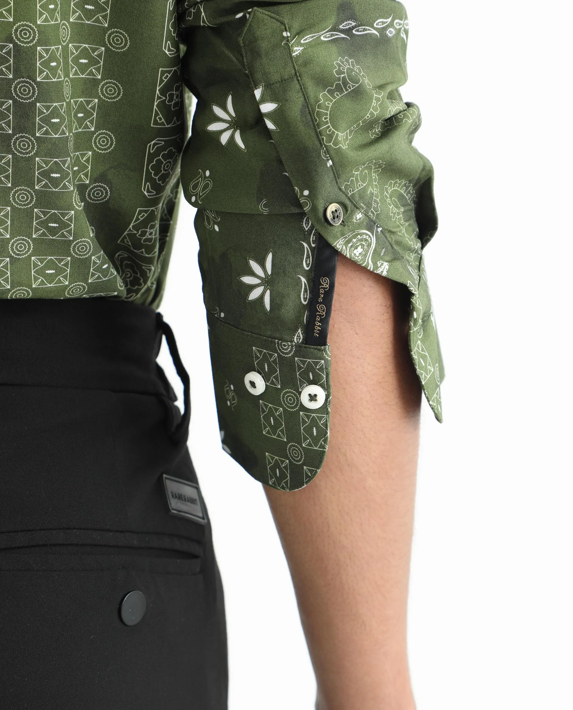 Rare Rabbit Men's Boteh Olive Regular Fit Shirt - Image 4