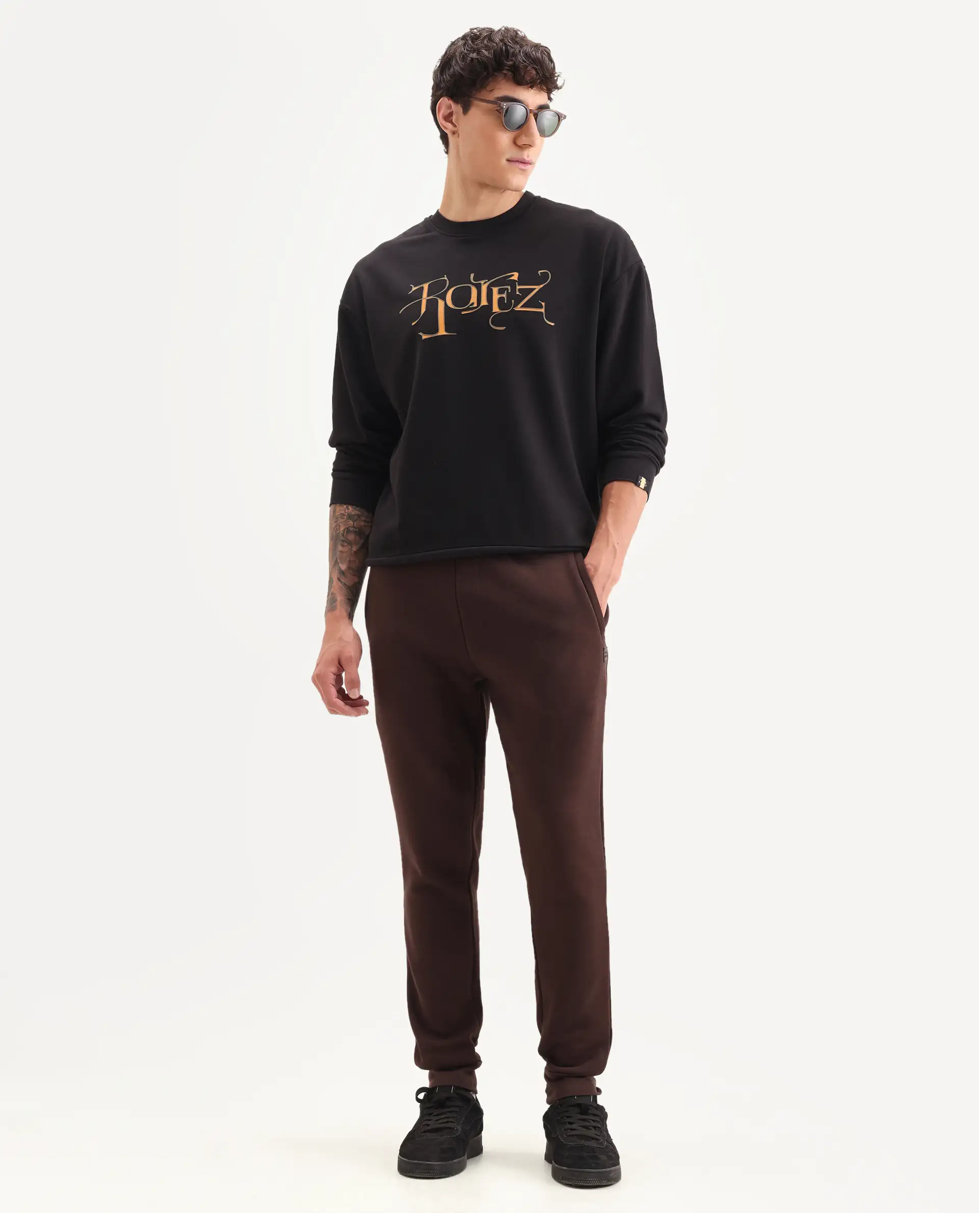 Rare Rabbit Men's Bott Dark Grey Cotton Graphic Print Regular Fit Full Sleeve Crew Neck Sweatshirt - Image 2