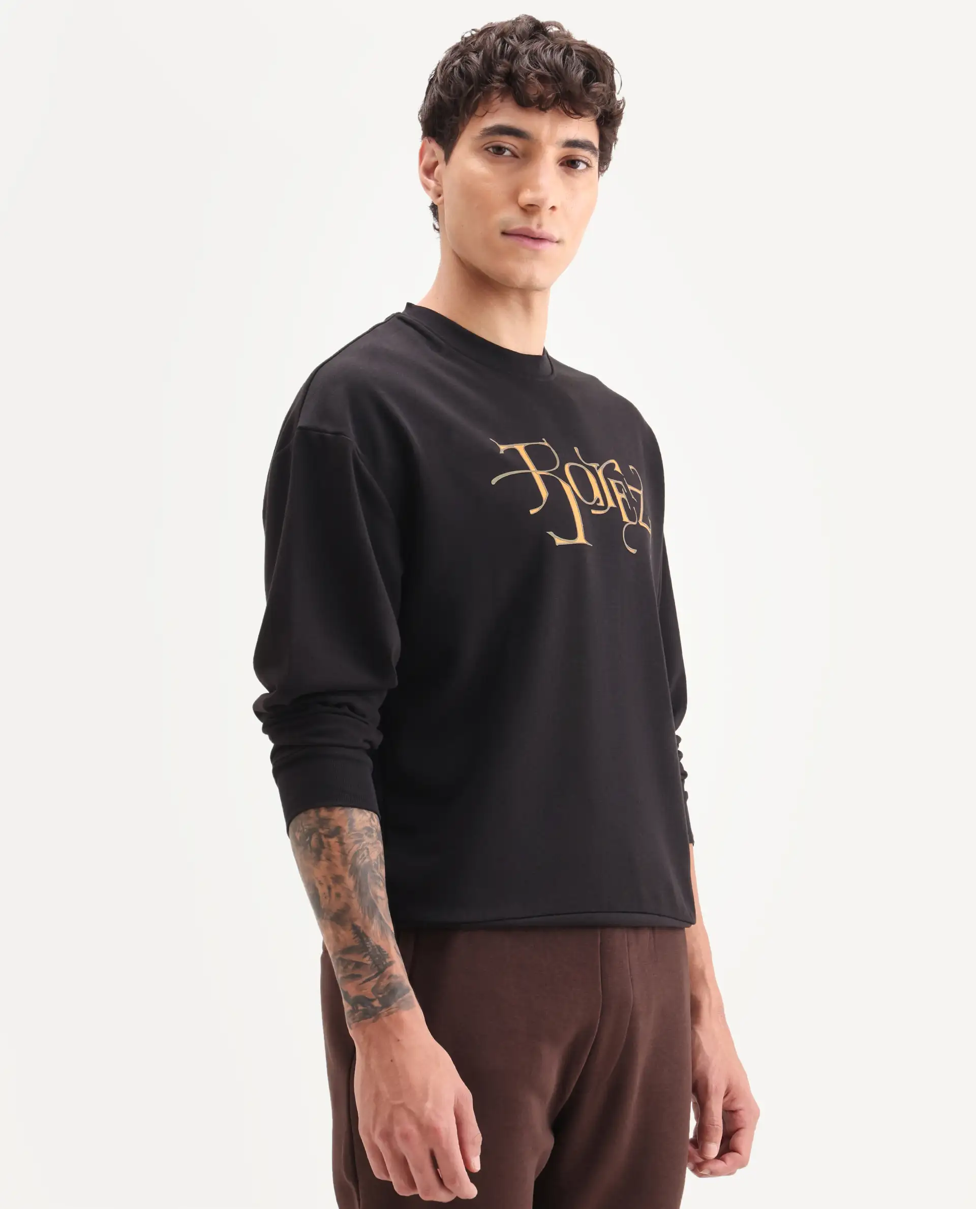 Rare Rabbit Men's Bott Dark Grey Cotton Graphic Print Regular Fit Full Sleeve Crew Neck Sweatshirt - Image 6