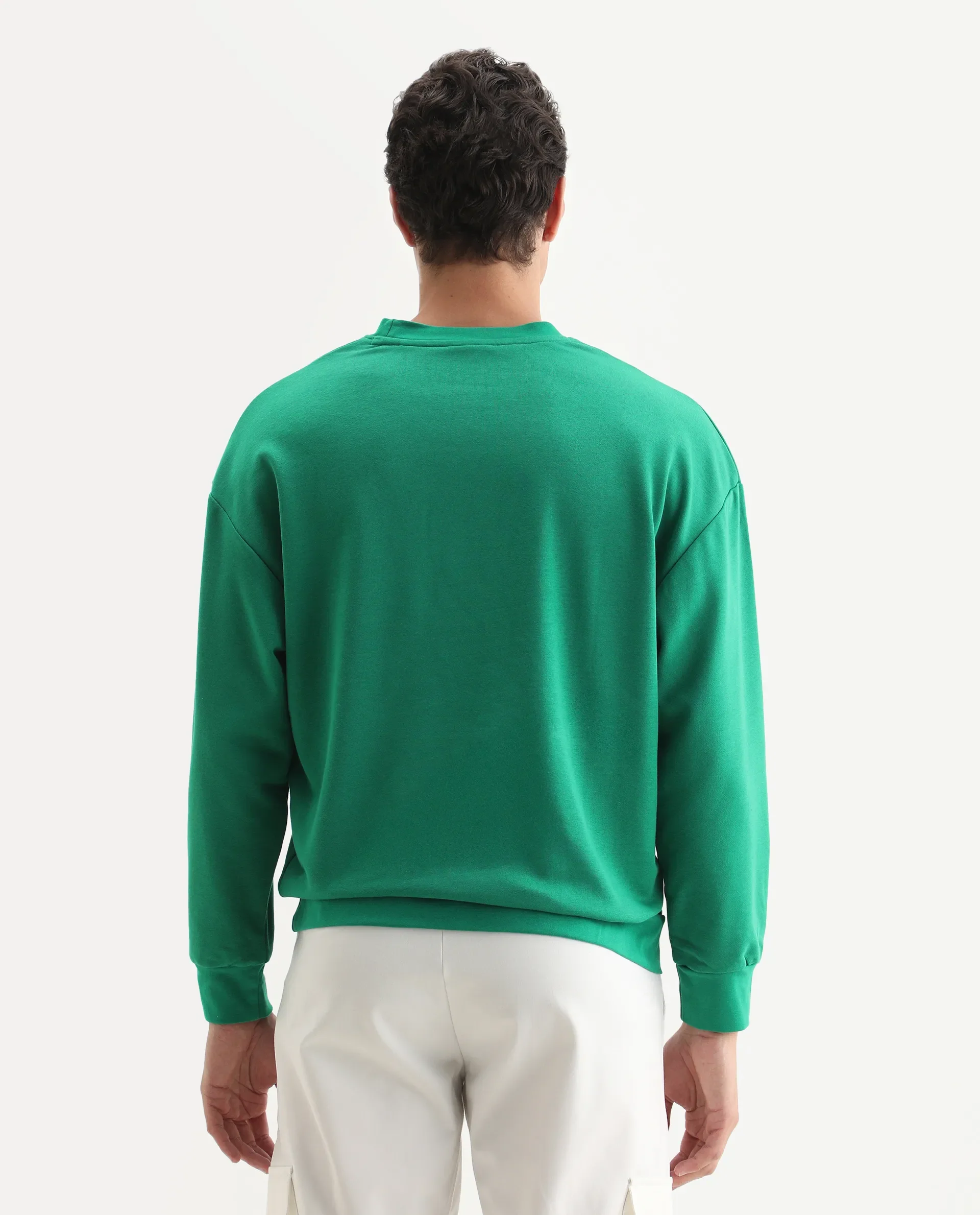 Rare Rabbit Men's Bott Green Cotton Graphic Print Regular Fit Full Sleeve Crew Neck Sweatshirt - Image 7