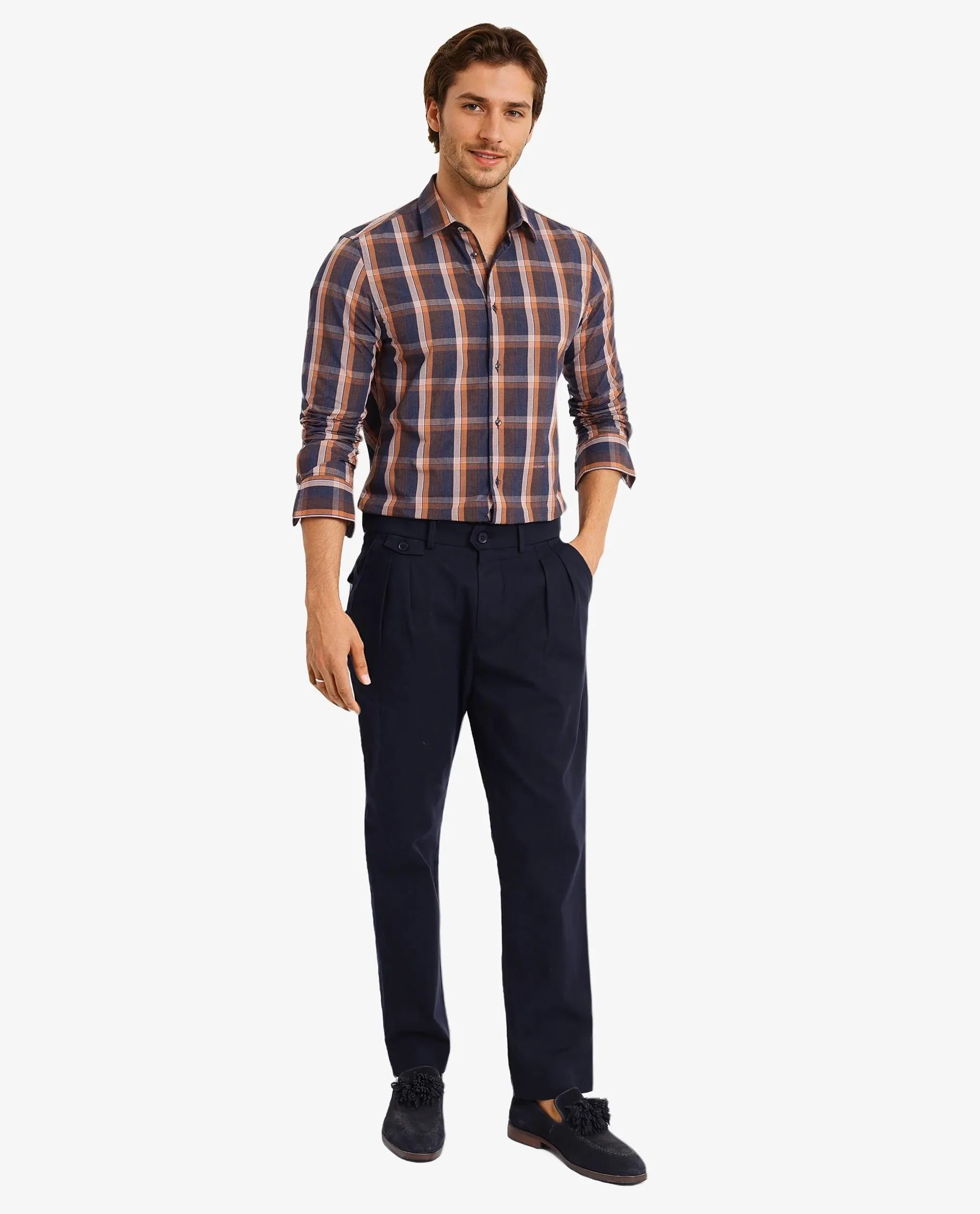 Rare Rabbit Men's Bou Navy Cotton Blend Checked Print Regular Fit Full Sleeve Collared Shirt - Image 2