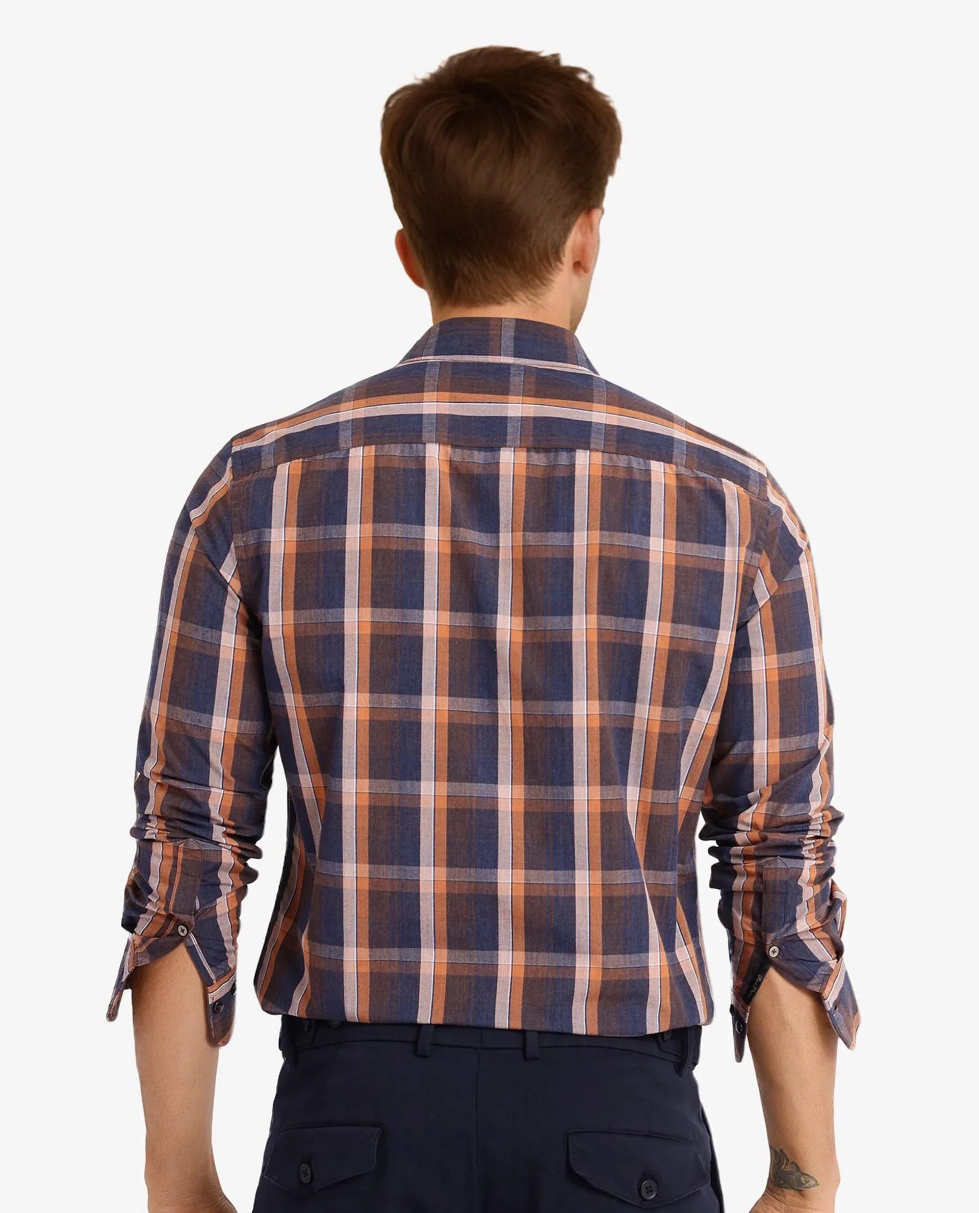 Rare Rabbit Men's Bou Navy Cotton Blend Checked Print Regular Fit Full Sleeve Collared Shirt - Image 4