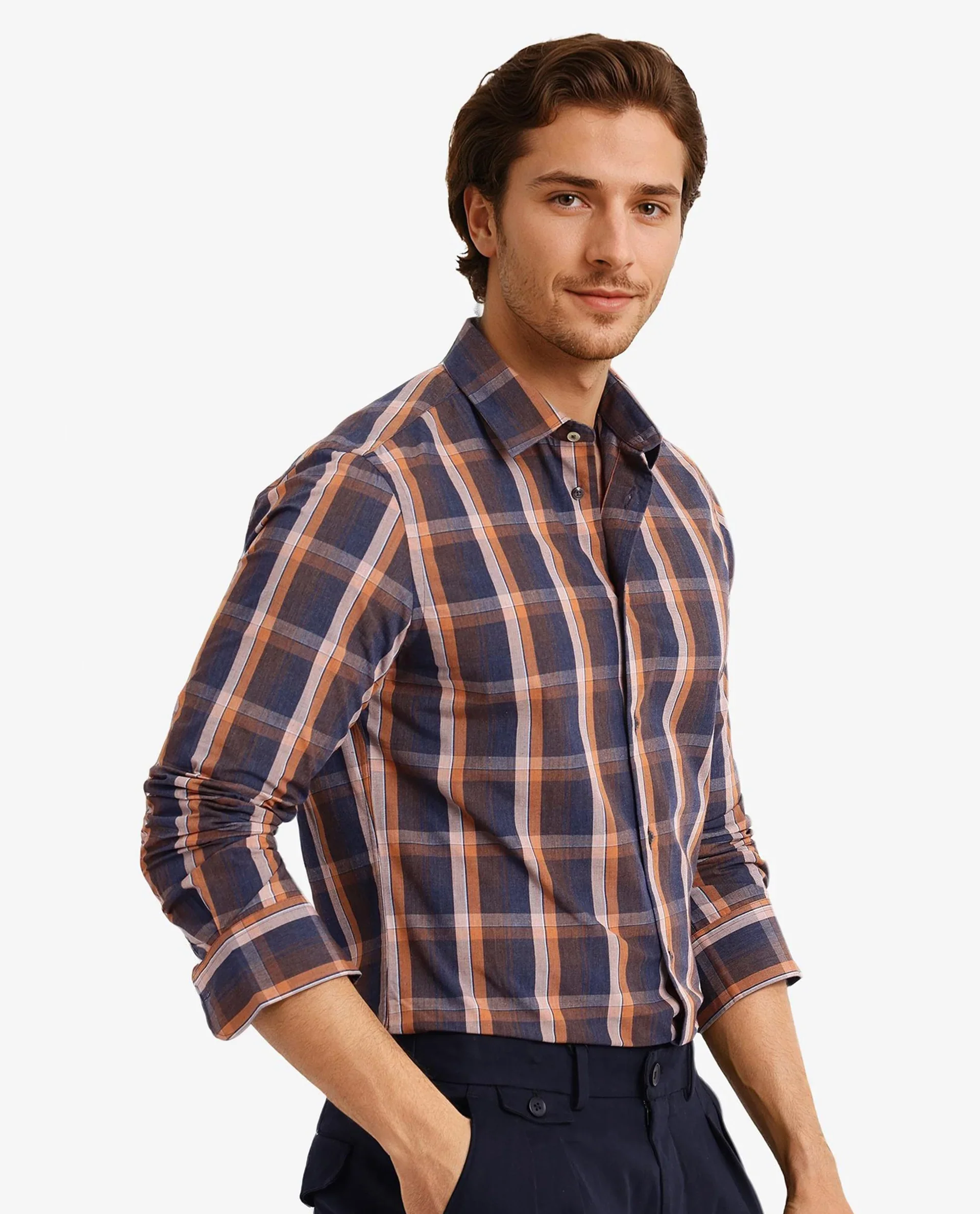 Rare Rabbit Men's Bou Navy Cotton Blend Checked Print Regular Fit Full Sleeve Collared Shirt - Image 7