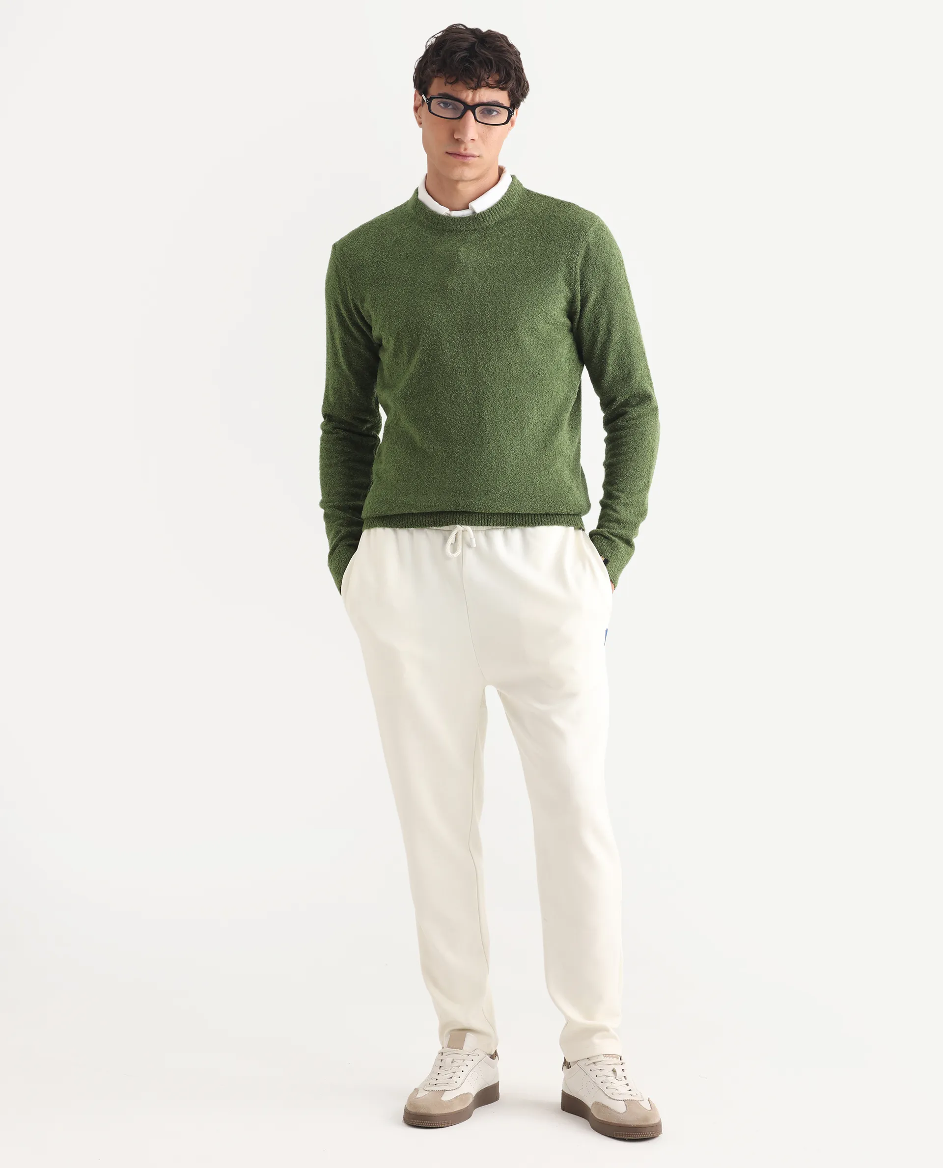 Rare Rabbit Men's Boule Green Polyester Blend Plain Regular Fit Full Sleeve Crew Neck Sweater - Image 2