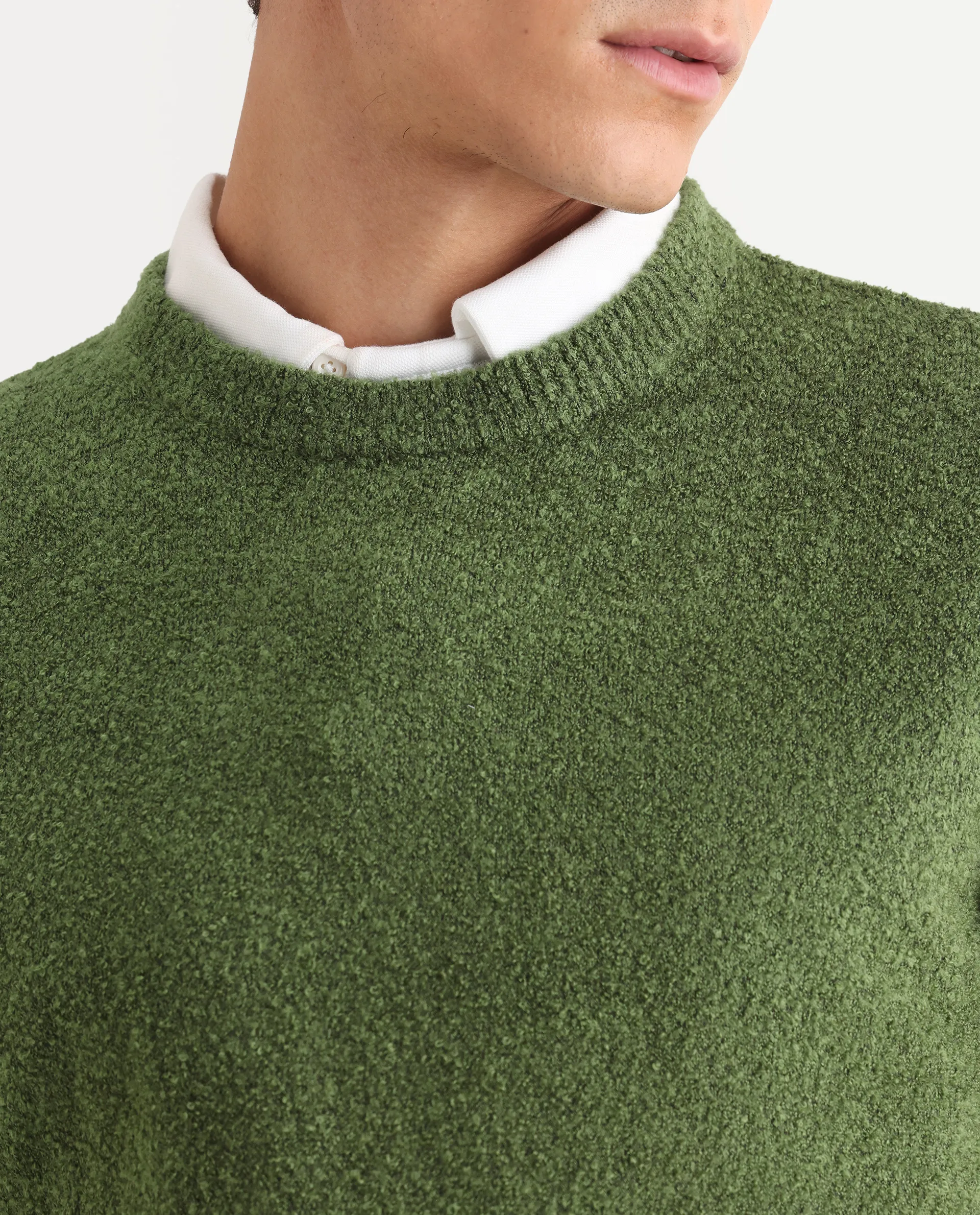 Rare Rabbit Men's Boule Green Polyester Blend Plain Regular Fit Full Sleeve Crew Neck Sweater - Image 3