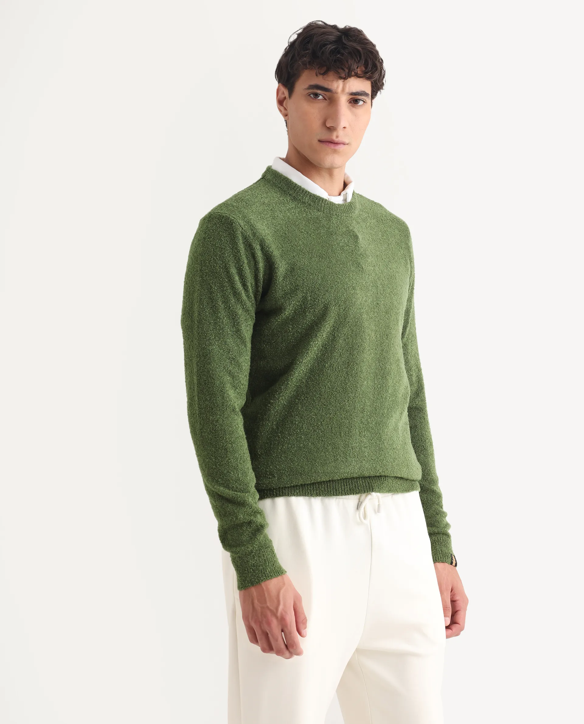 Rare Rabbit Men's Boule Green Polyester Blend Plain Regular Fit Full Sleeve Crew Neck Sweater - Image 4