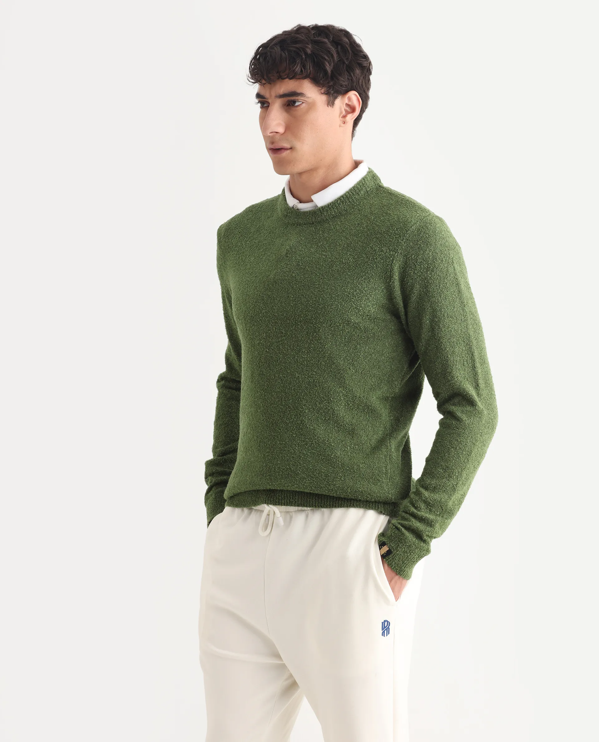 Rare Rabbit Men's Boule Green Polyester Blend Plain Regular Fit Full Sleeve Crew Neck Sweater - Image 5