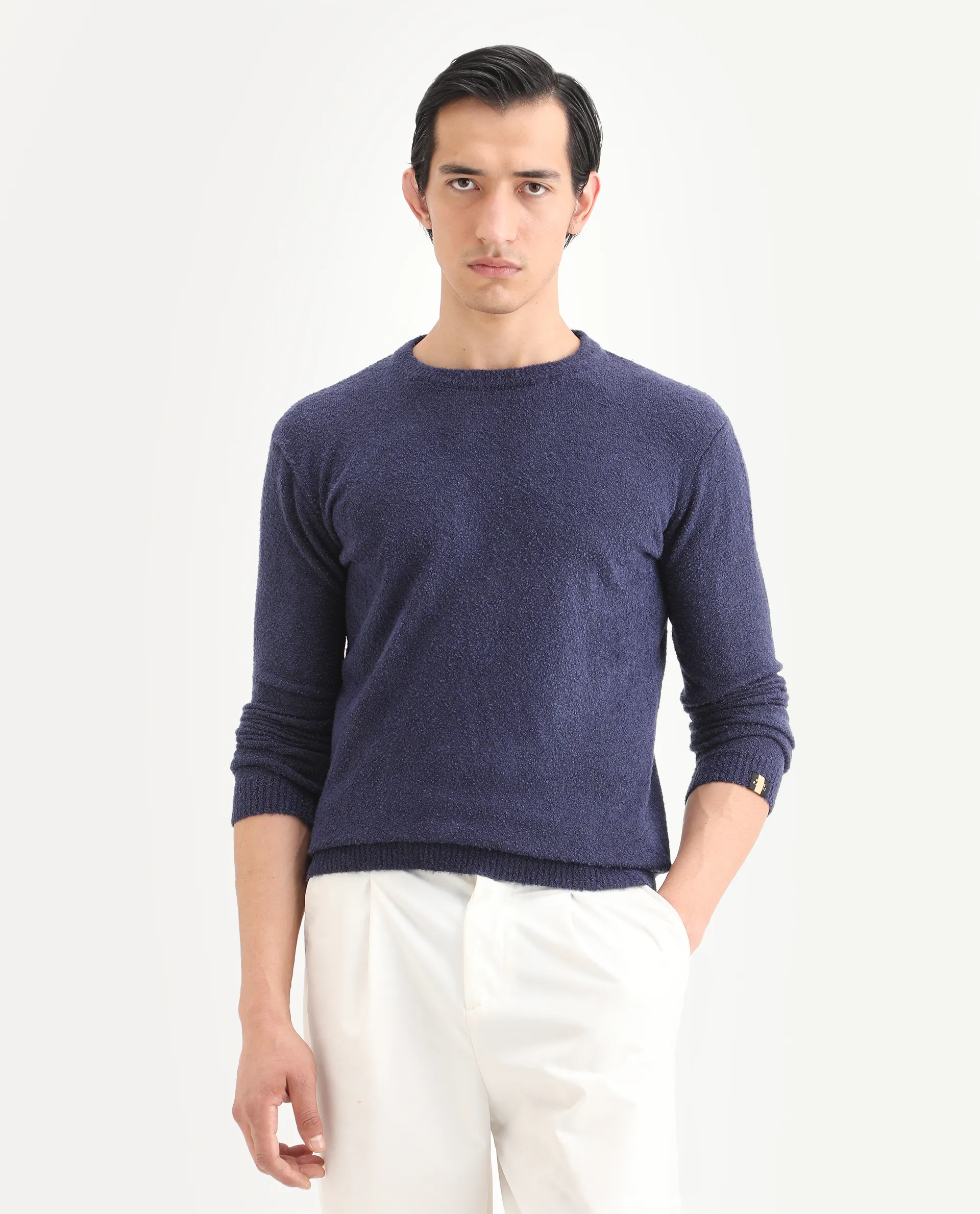 Rare Rabbit Men's Boule Purple Polyester Blend Plain Regular Fit Full Sleeve Crew Neck Sweater - Image 2