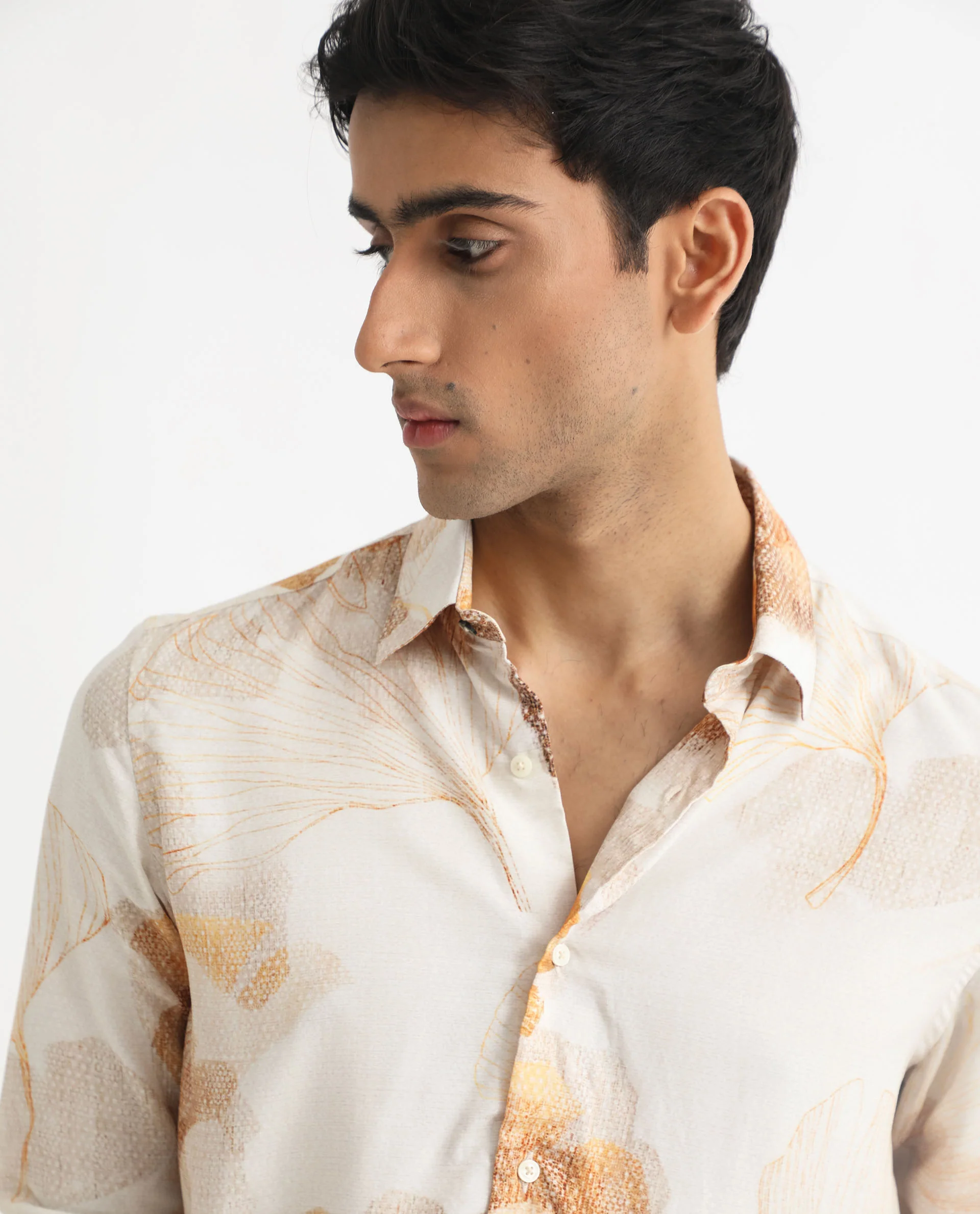 Rare Rabbit Men's Bourbon Beige Viscose Floral Print Regular Fit Full Sleeve Collared Shirt - Image 5