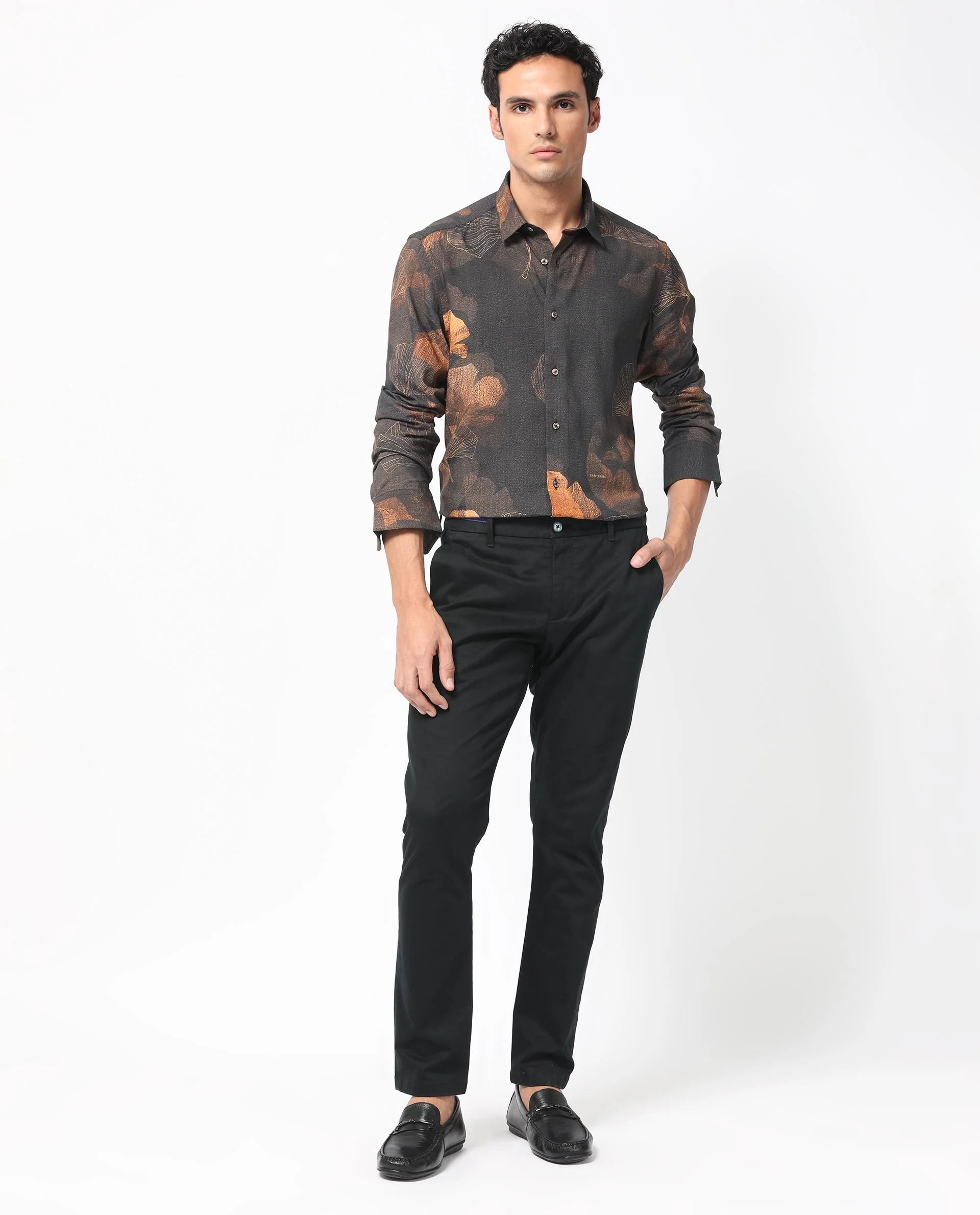 Rare Rabbit Men's Bourbon Black Viscose Floral Print Regular Fit Full Sleeve Collared Shirt - Image 2