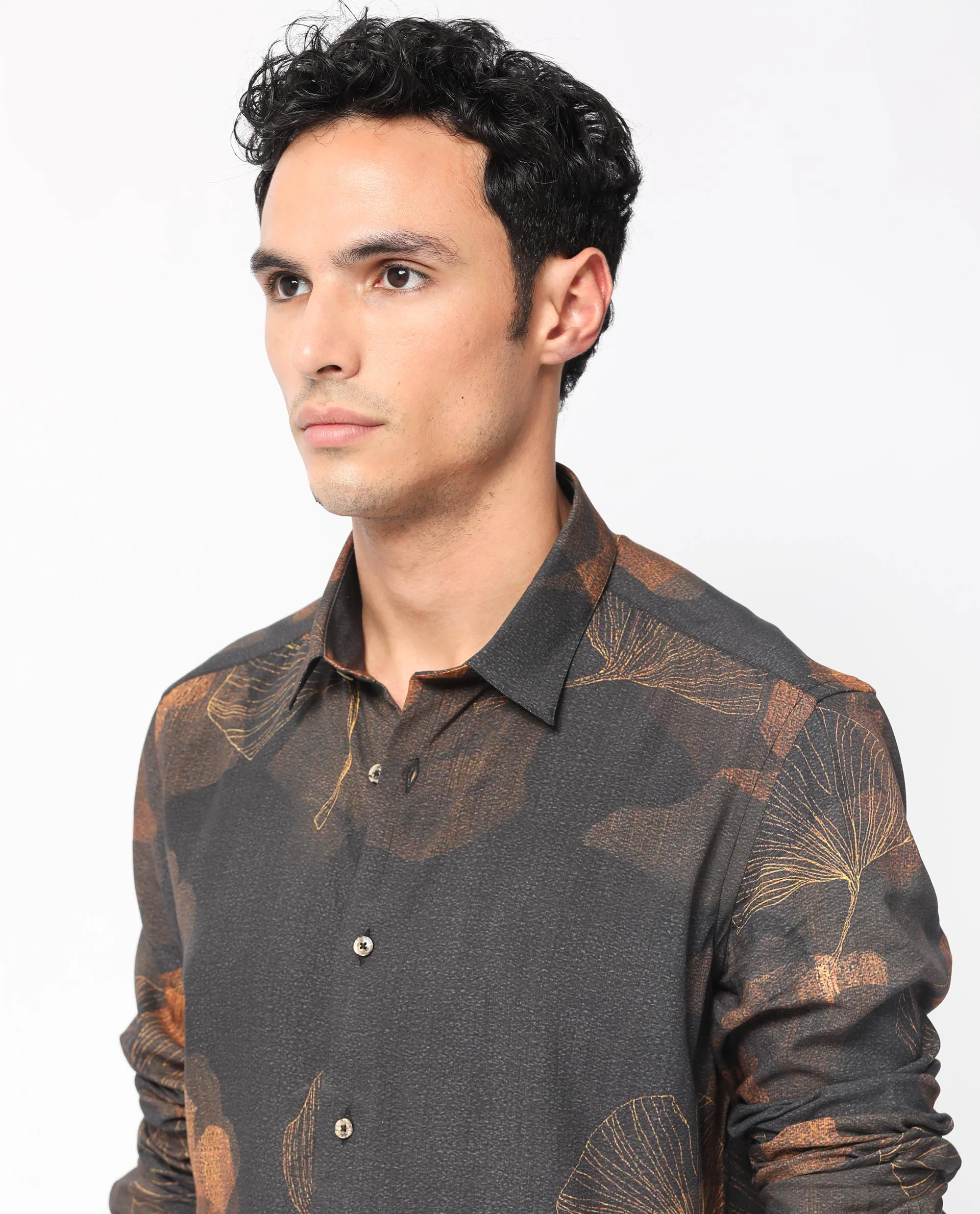 Rare Rabbit Men's Bourbon Black Viscose Floral Print Regular Fit Full Sleeve Collared Shirt - Image 3