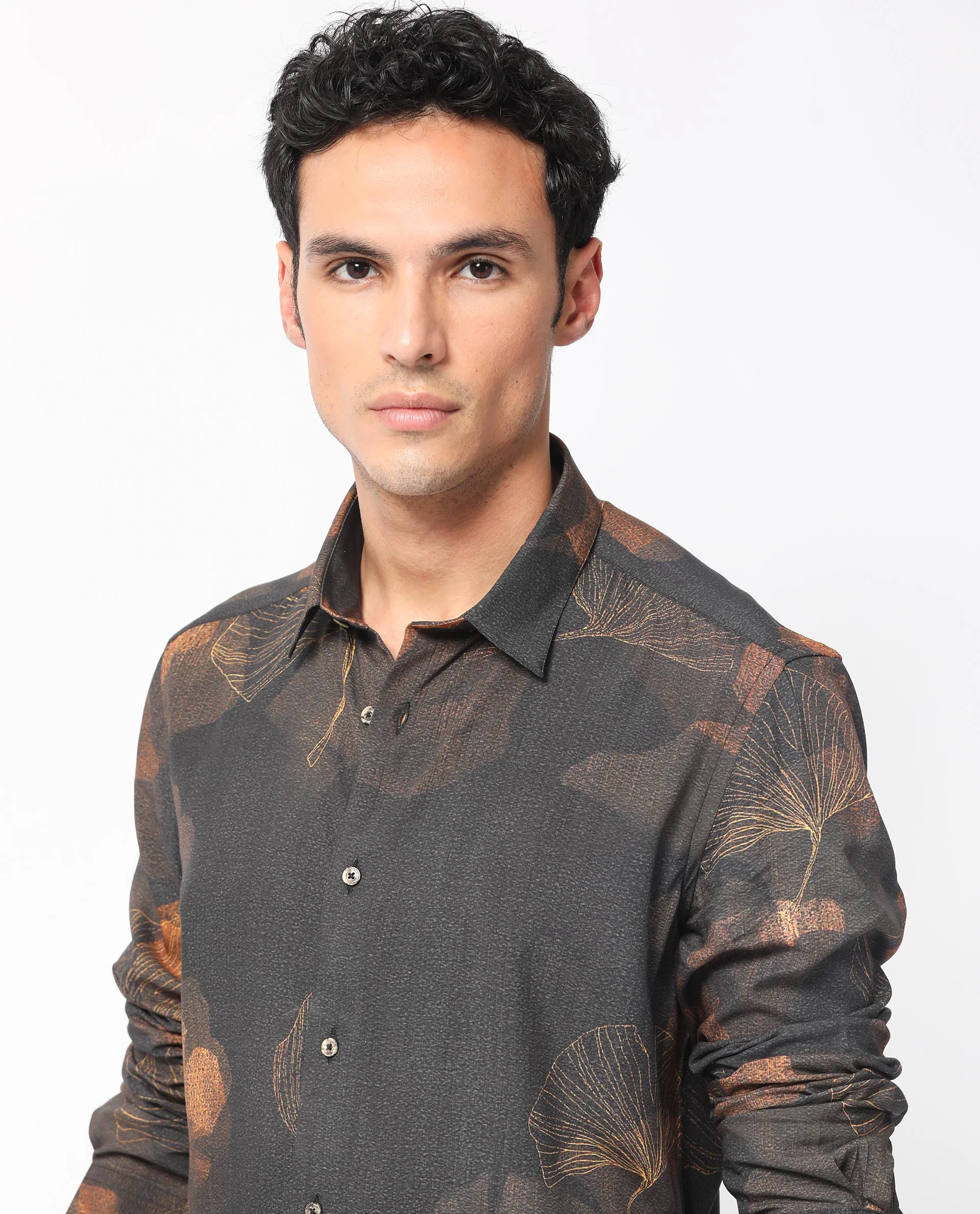 Rare Rabbit Men's Bourbon Black Viscose Floral Print Regular Fit Full Sleeve Collared Shirt - Image 5