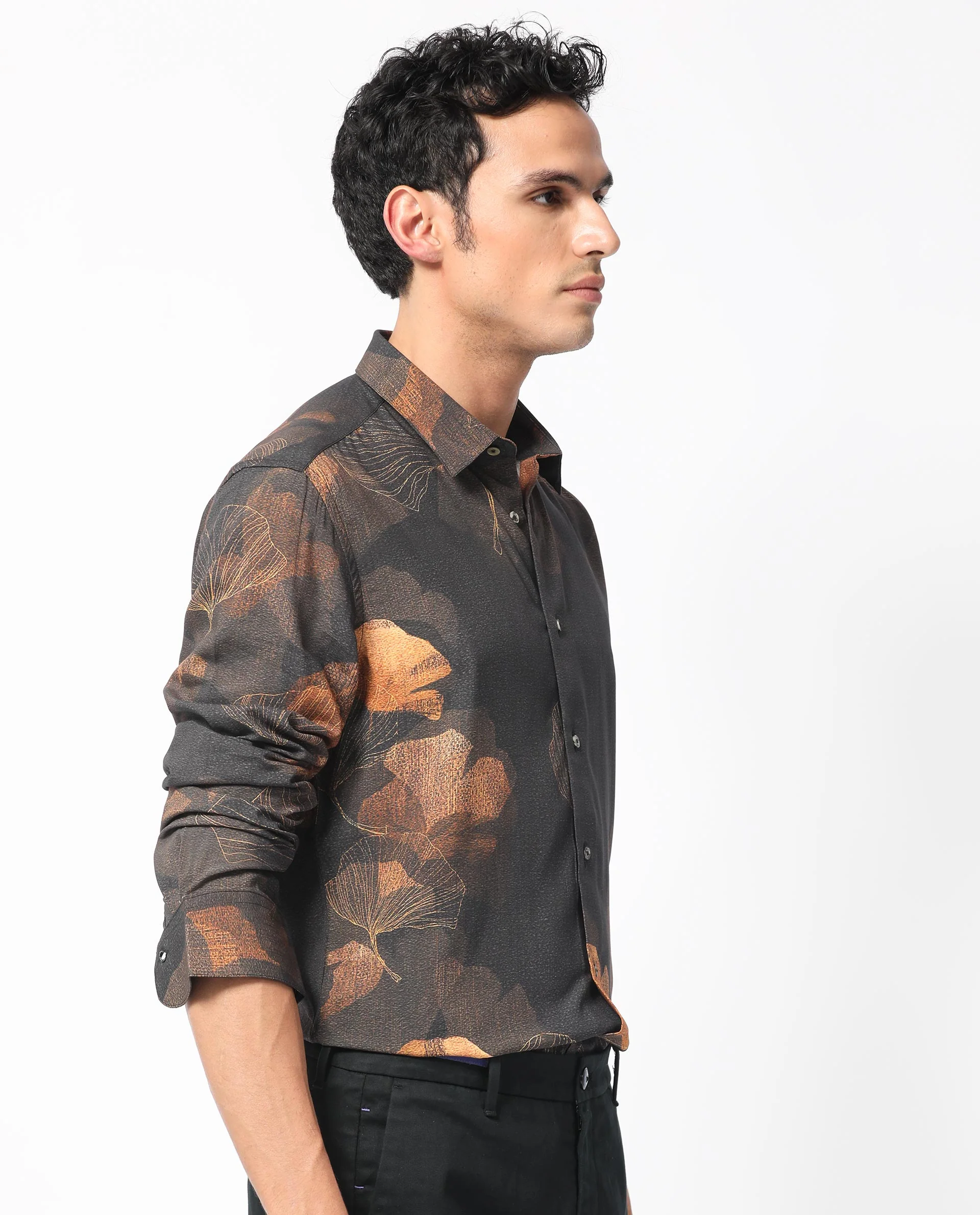 Rare Rabbit Men's Bourbon Black Viscose Floral Print Regular Fit Full Sleeve Collared Shirt - Image 6