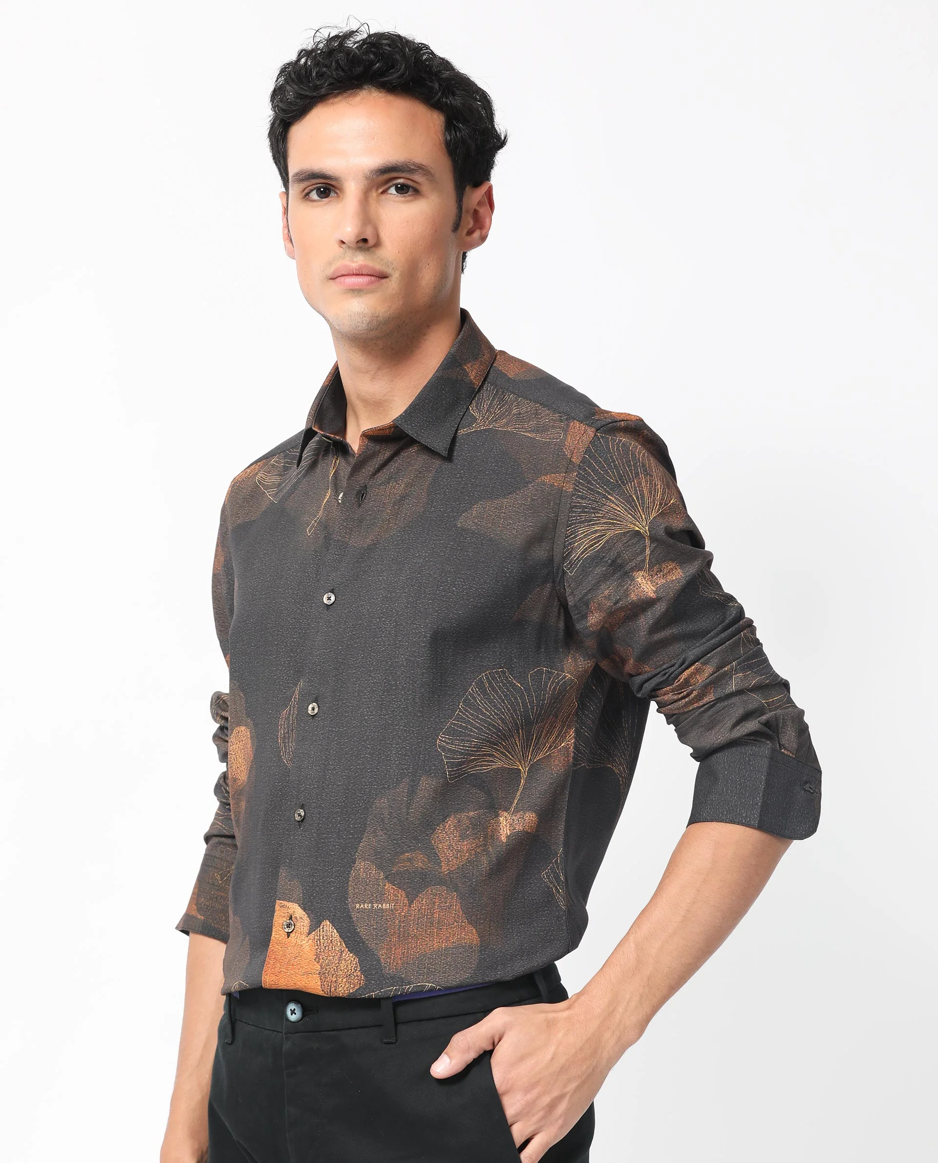 Rare Rabbit Men's Bourbon Black Viscose Floral Print Regular Fit Full Sleeve Collared Shirt - Image 9