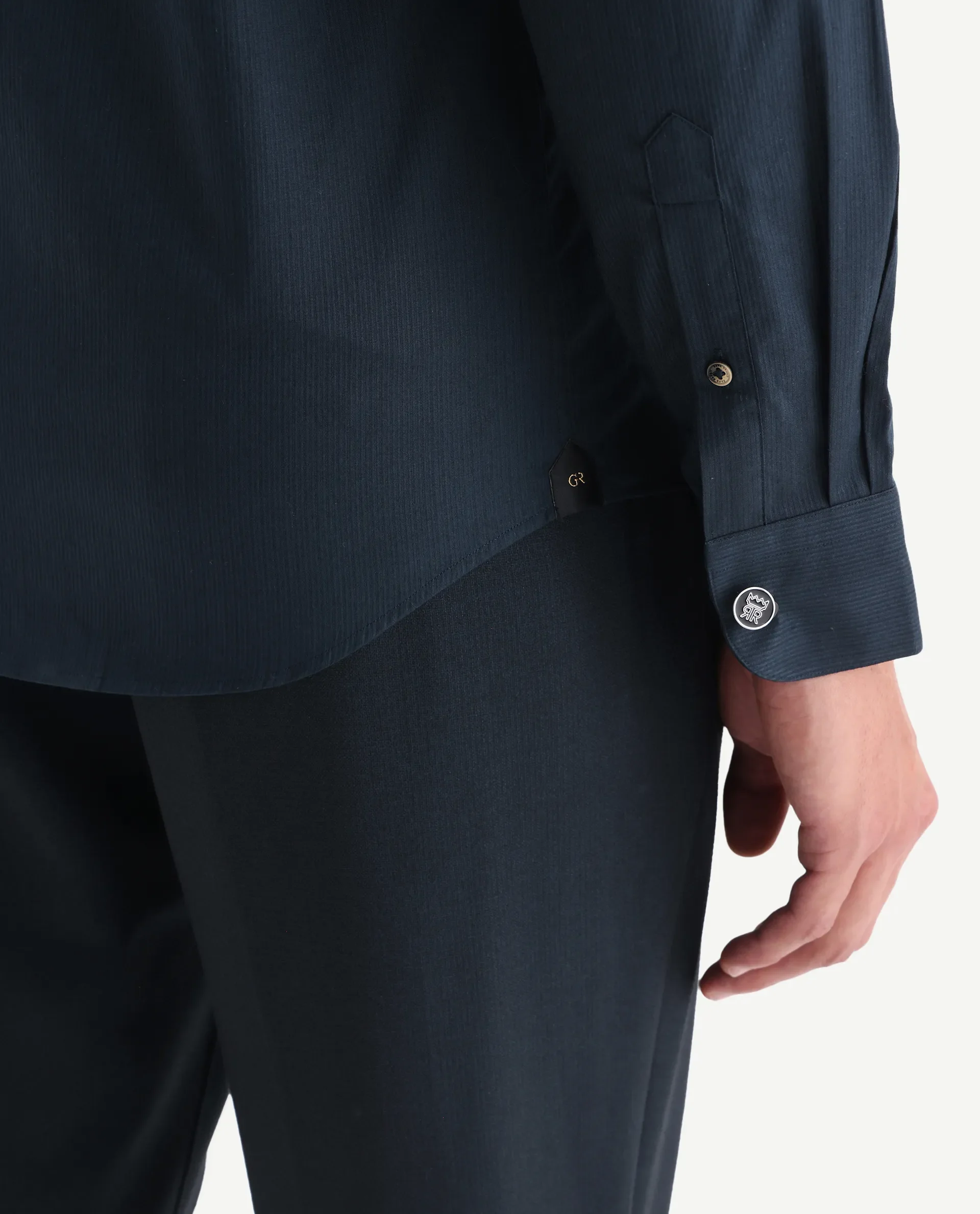 Rare Rabbit Men's Bovec-25 Navy Cotton Fabric Spread Collar Regular Fit Striped Shirt - Image 3