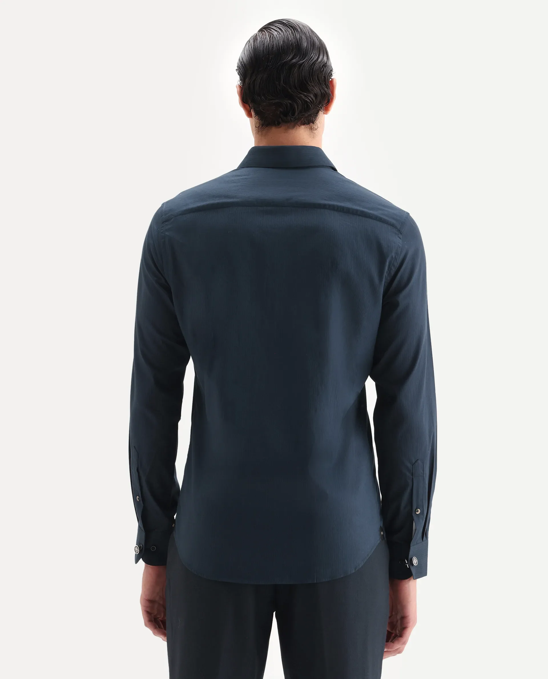 Rare Rabbit Men's Bovec-25 Navy Cotton Fabric Spread Collar Regular Fit Striped Shirt - Image 5