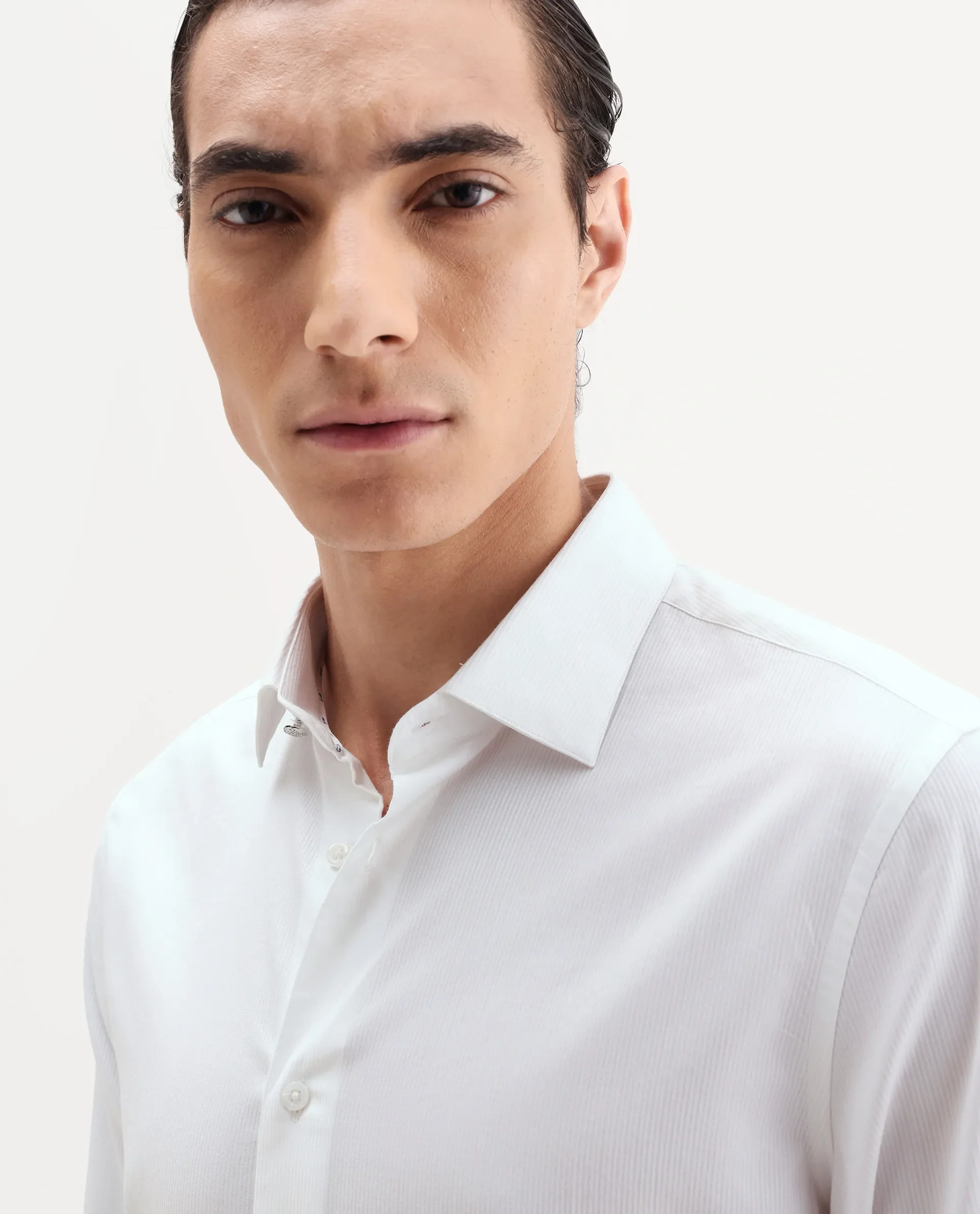 Rare Rabbit Men's Bovec-25 White Cotton Fabric Spread Collar Regular Fit Striped Shirt - Image 5