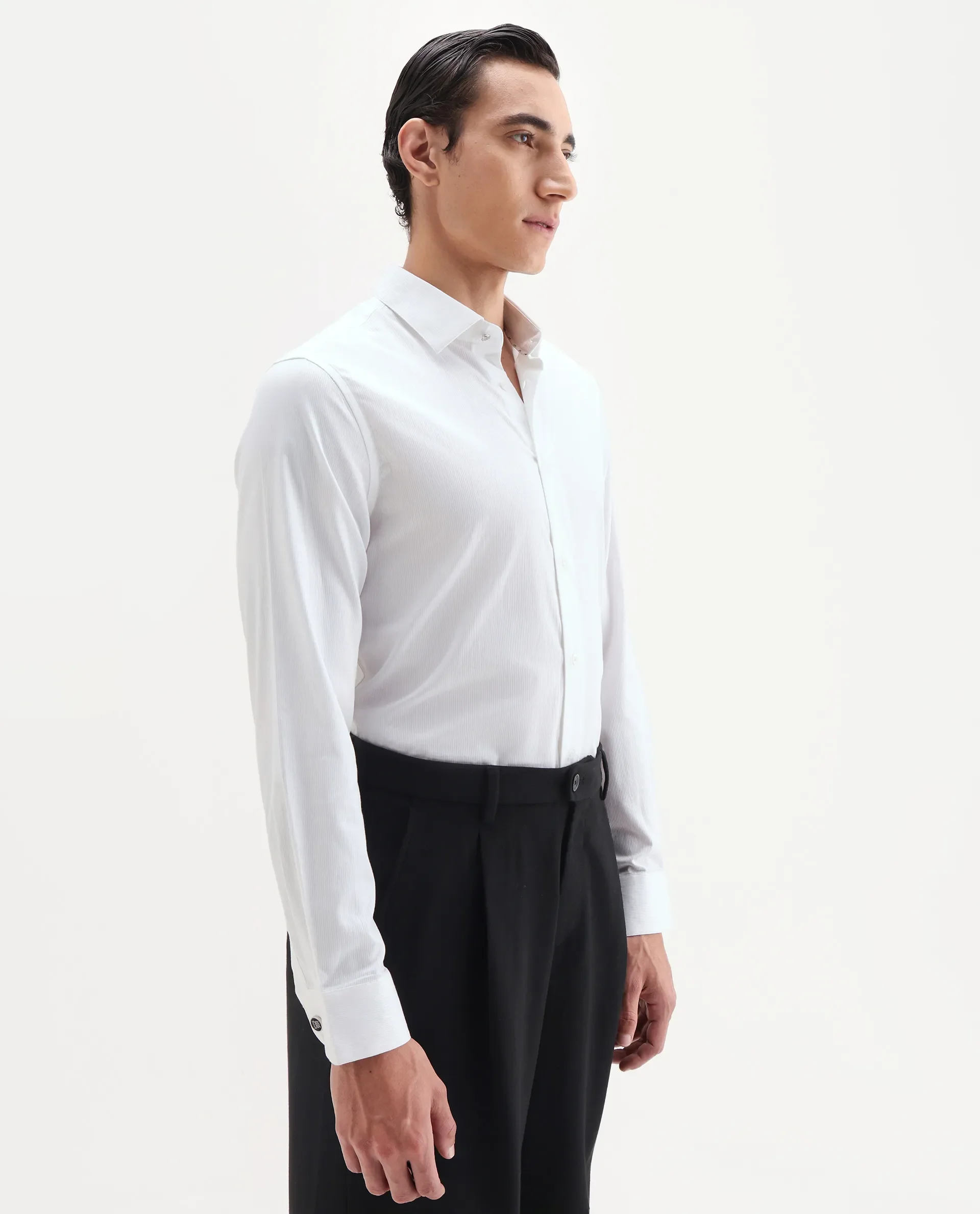Rare Rabbit Men's Bovec-25 White Cotton Fabric Spread Collar Regular Fit Striped Shirt - Image 6