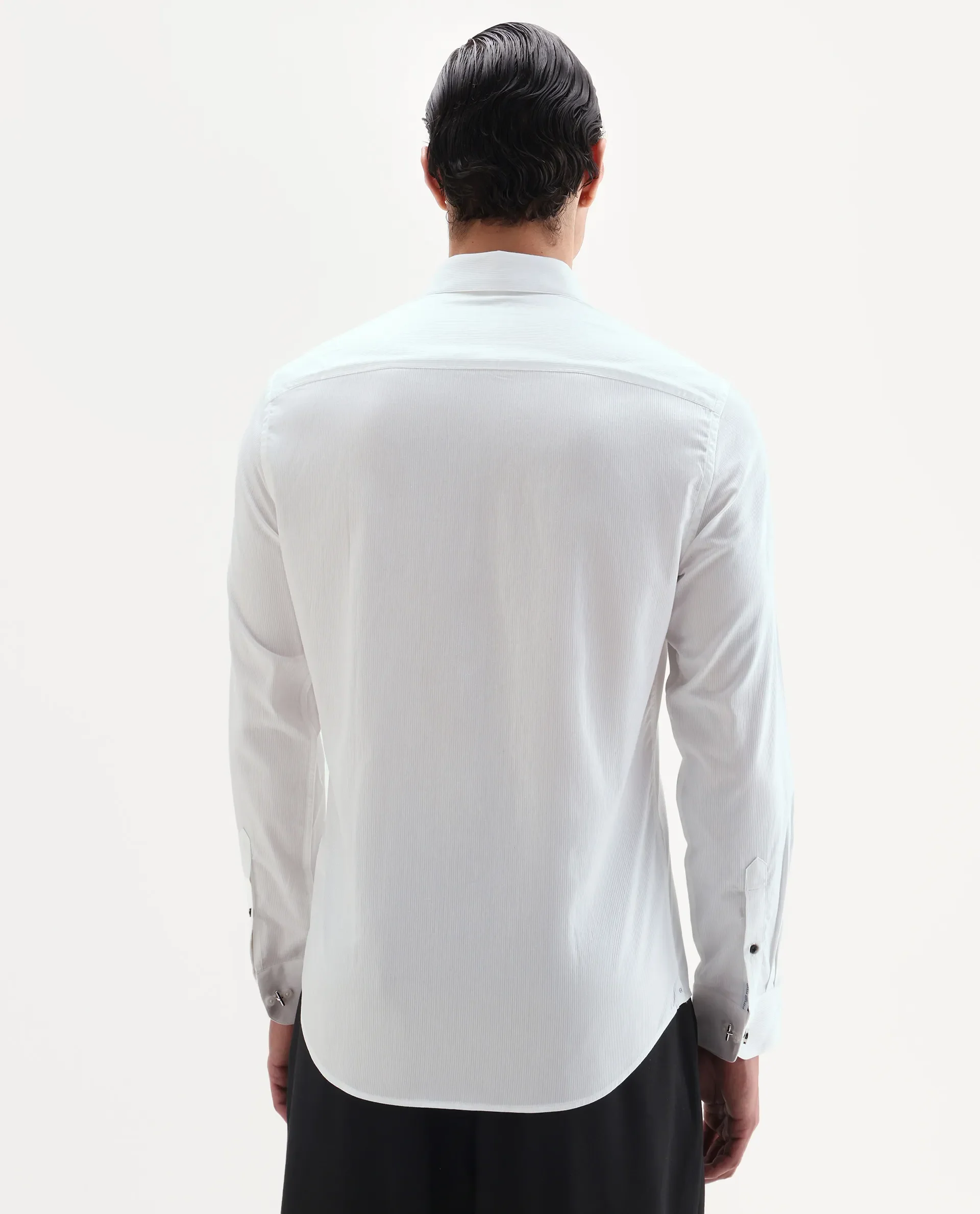 Rare Rabbit Men's Bovec-25 White Cotton Fabric Spread Collar Regular Fit Striped Shirt - Image 8