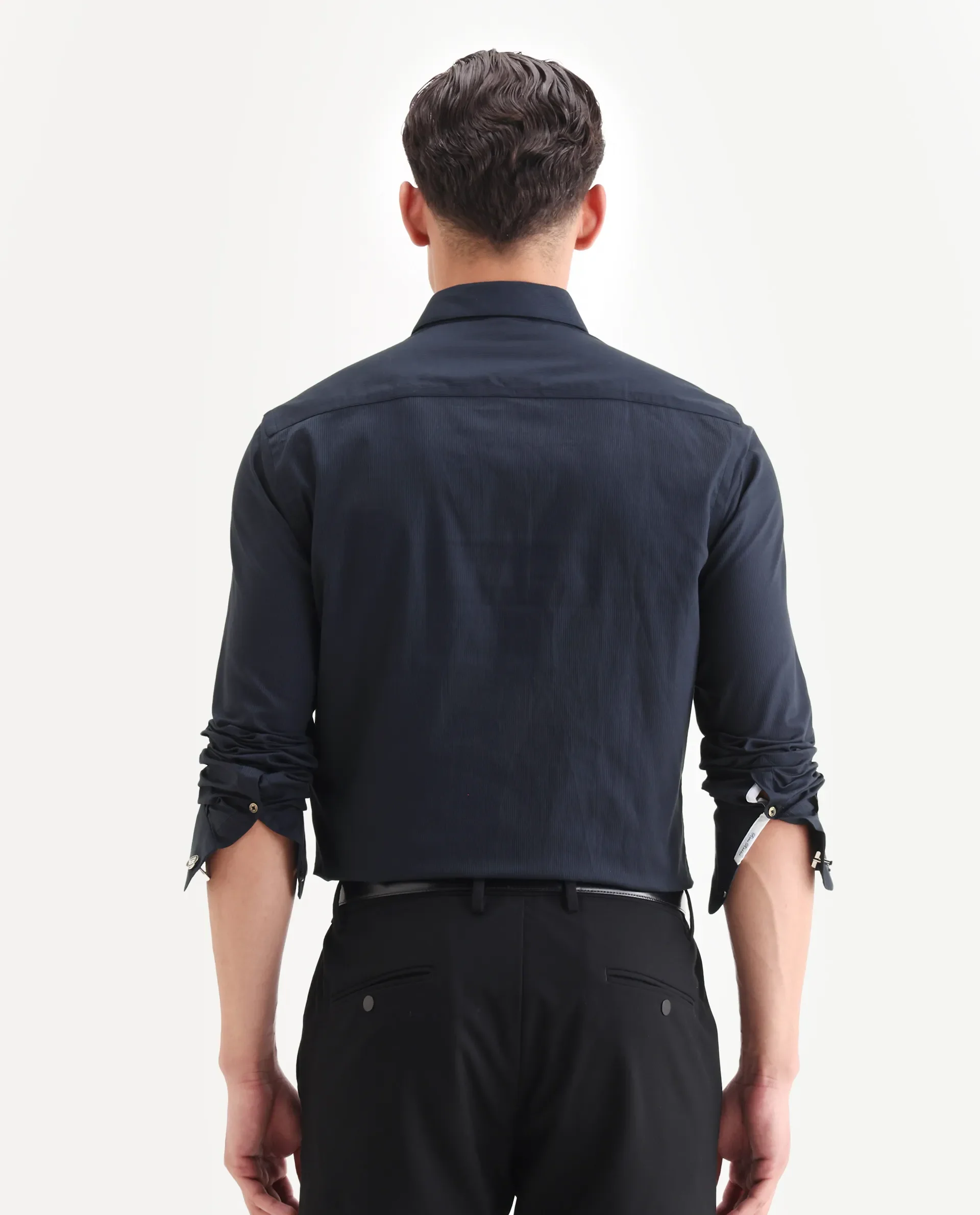 Rare Rabbit Men's Bovec Navy Cotton Textured Regular Fit Full Sleeve Collared Shirt - Image 7