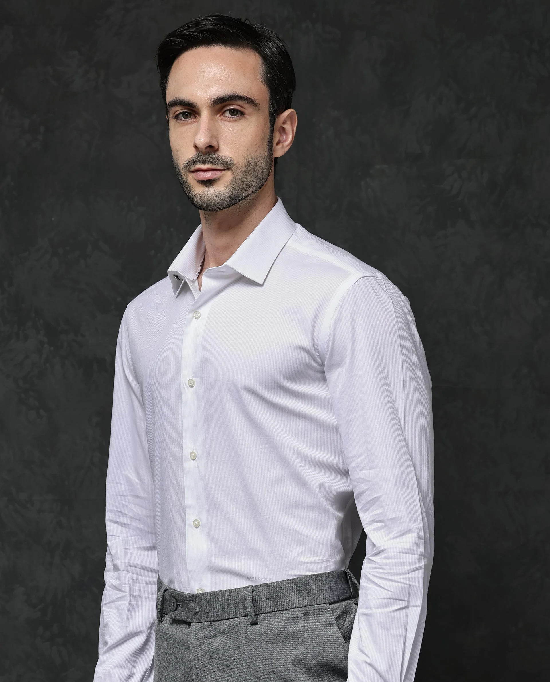 Rare Rabbit Men's Bovec White Cotton Textured Regular Fit Full Sleeve Collared Shirt - Image 10