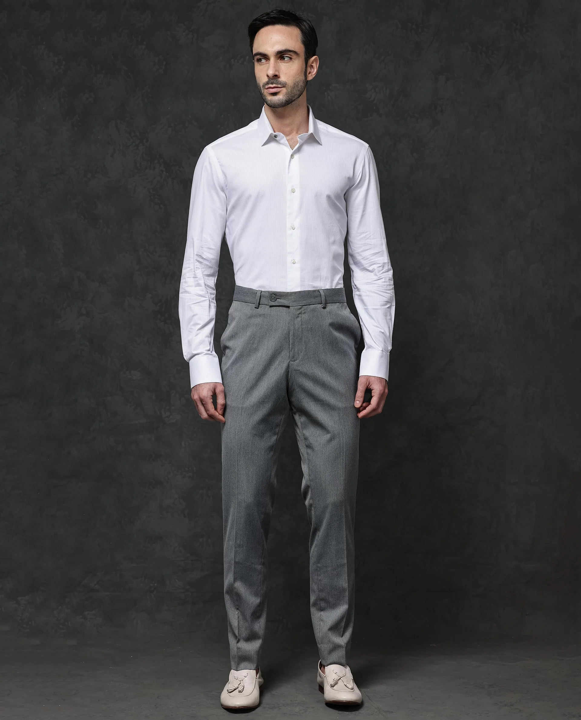 Rare Rabbit Men's Bovec White Cotton Textured Regular Fit Full Sleeve Collared Shirt - Image 4