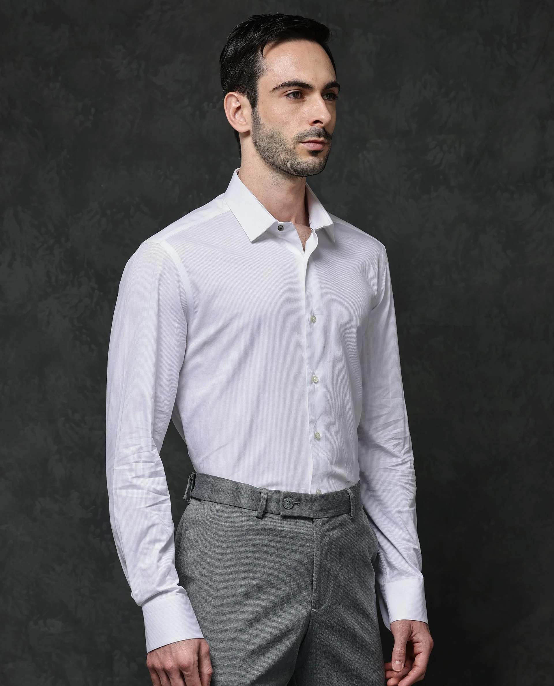 Rare Rabbit Men's Bovec White Cotton Textured Regular Fit Full Sleeve Collared Shirt - Image 5