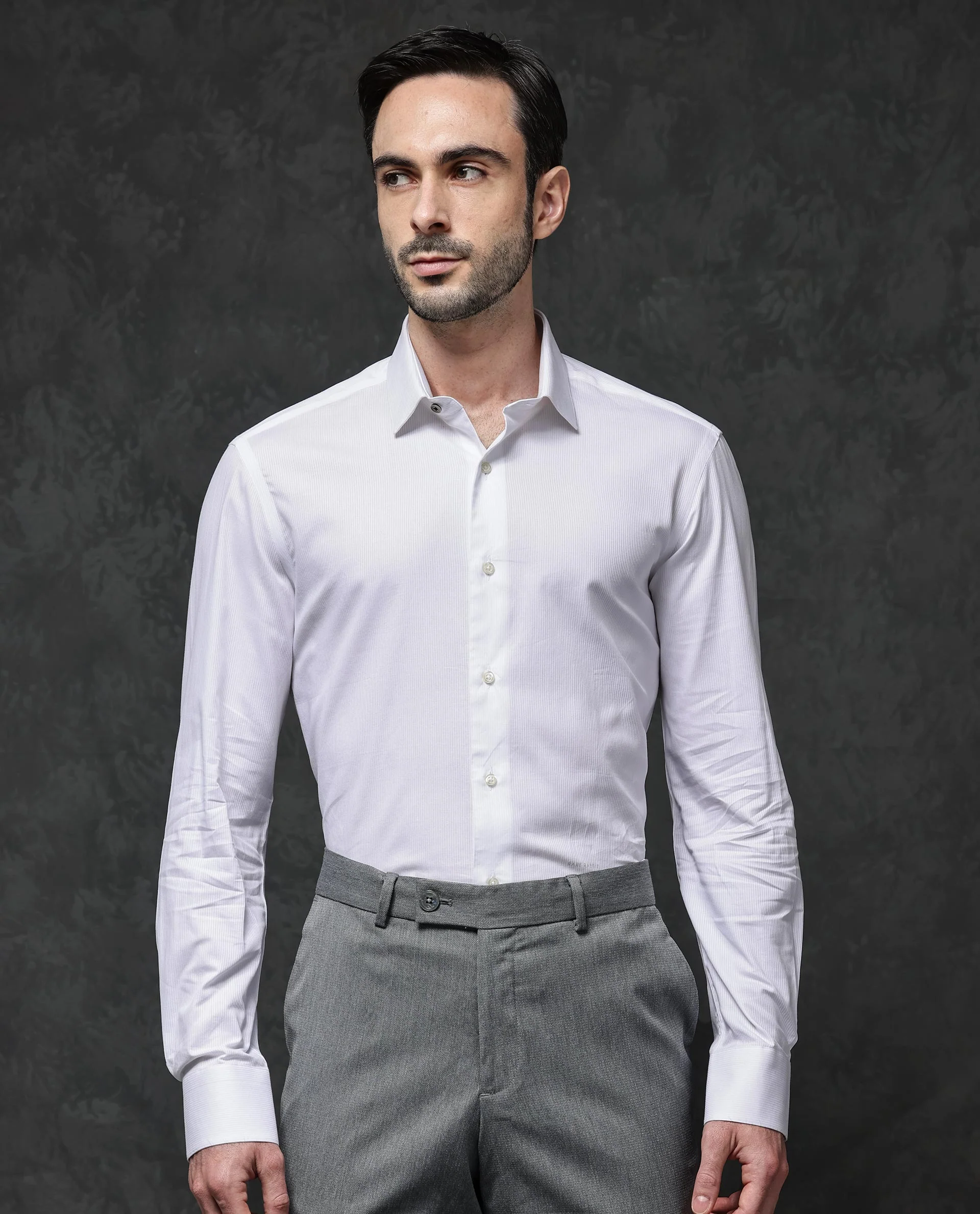 Rare Rabbit Men's Bovec White Cotton Textured Regular Fit Full Sleeve Collared Shirt - Image 8