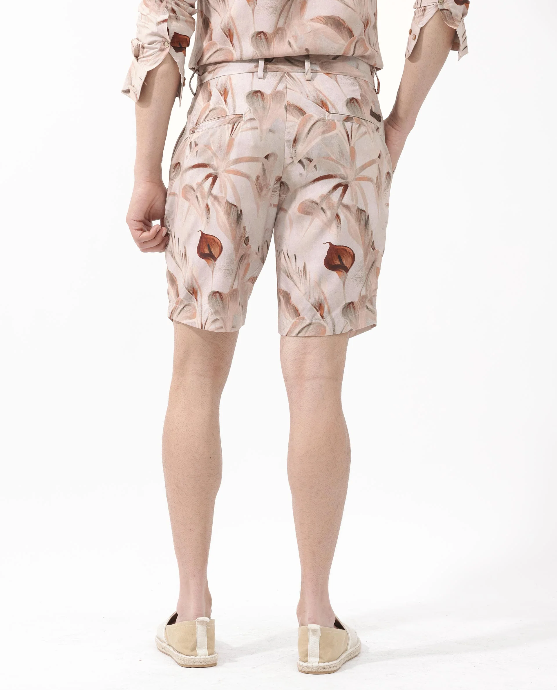 Rare Rabbit Men's Bower Brown Viscose Tropical Print Relaxed Fit Shorts - Image 12