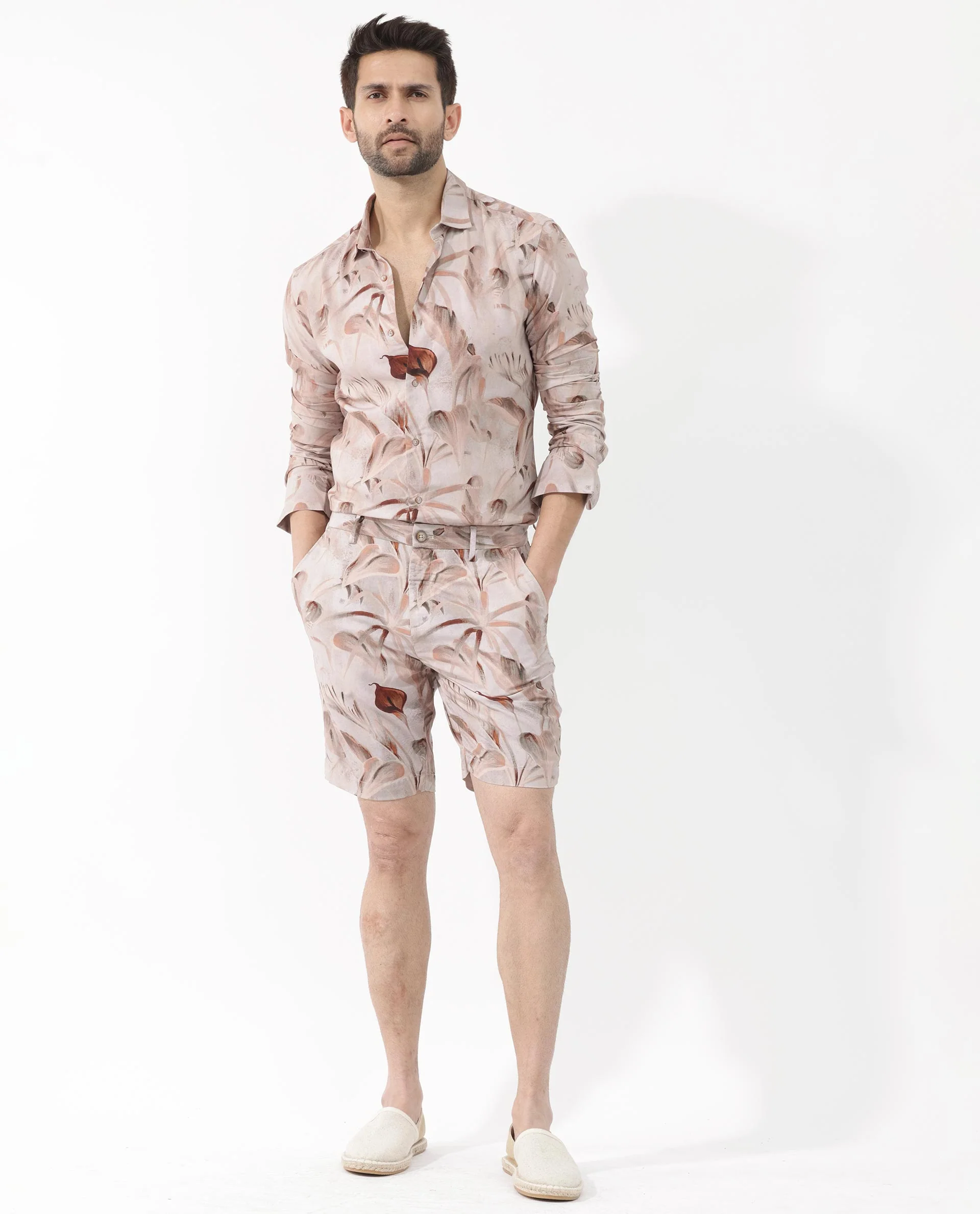Rare Rabbit Men's Bower Brown Viscose Tropical Print Relaxed Fit Shorts - Image 2