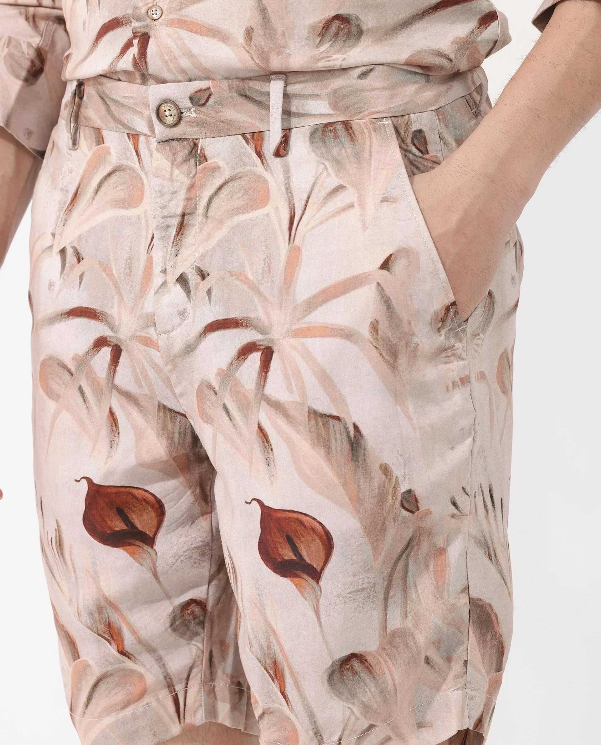 Rare Rabbit Men's Bower Brown Viscose Tropical Print Relaxed Fit Shorts - Image 4