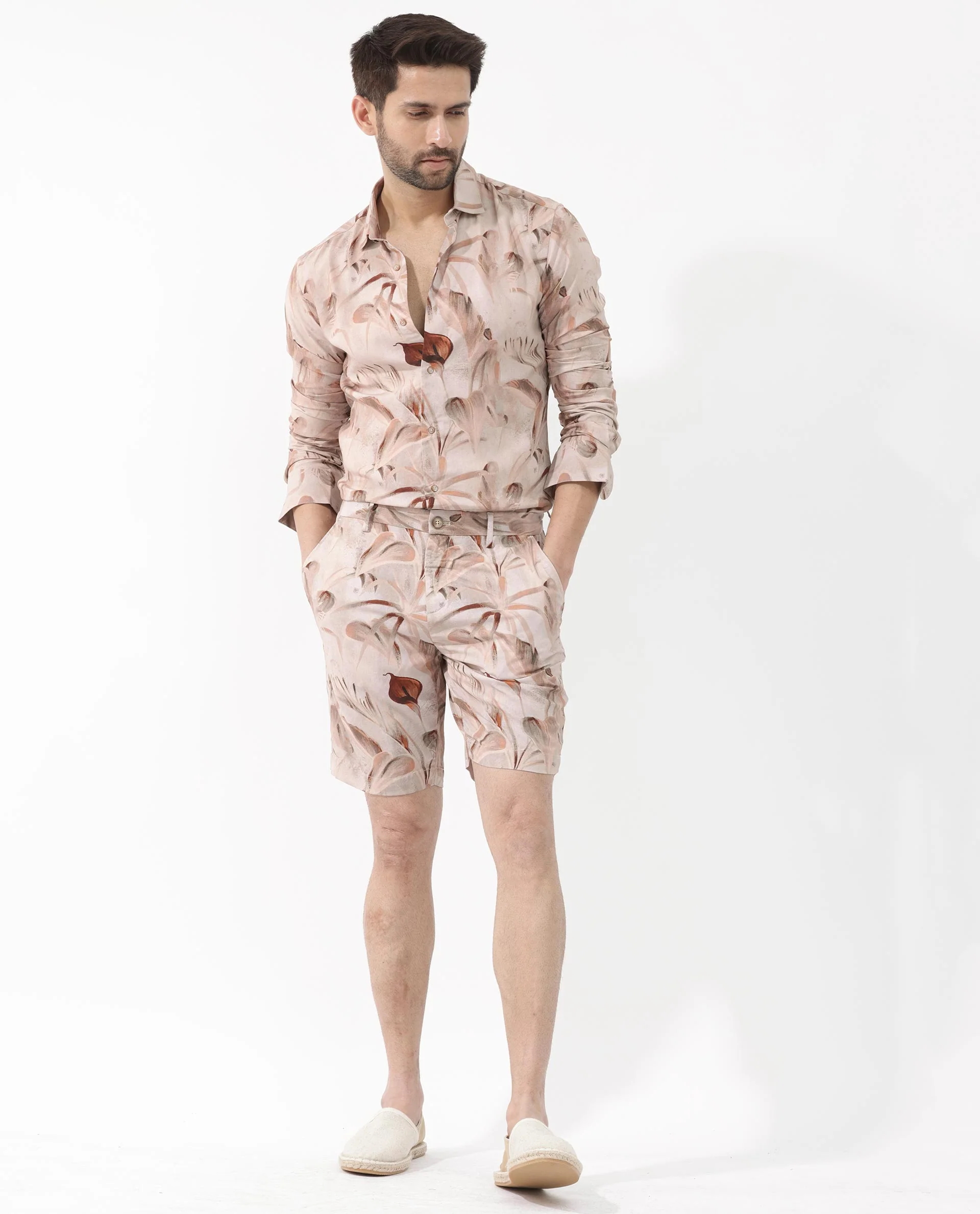 Rare Rabbit Men's Bower Brown Viscose Tropical Print Relaxed Fit Shorts - Image 5