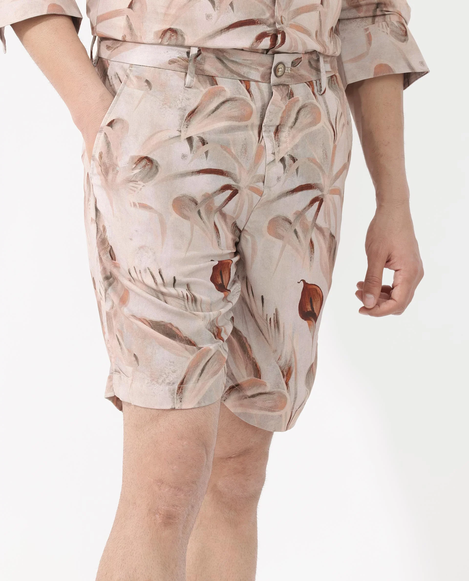 Rare Rabbit Men's Bower Brown Viscose Tropical Print Relaxed Fit Shorts - Image 7
