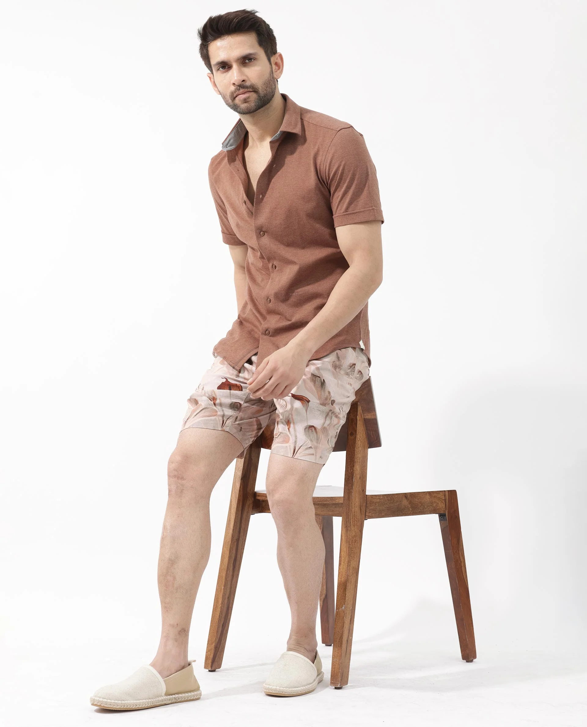 Rare Rabbit Men's Bower Brown Viscose Tropical Print Relaxed Fit Shorts - Image 9