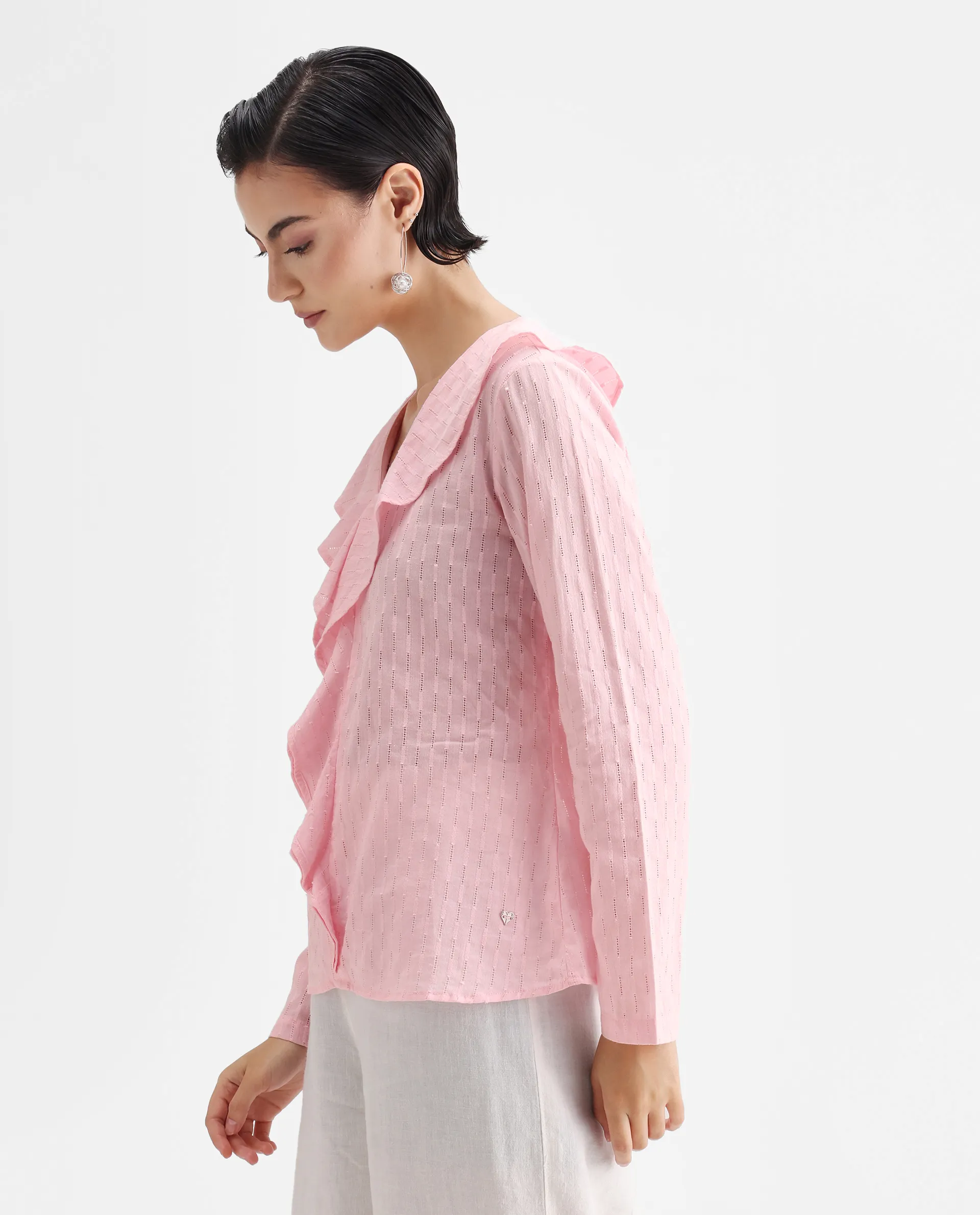 Rareism Women's Bowez Pink Cotton V-Neck Plain Regular Fit Top - Image 5