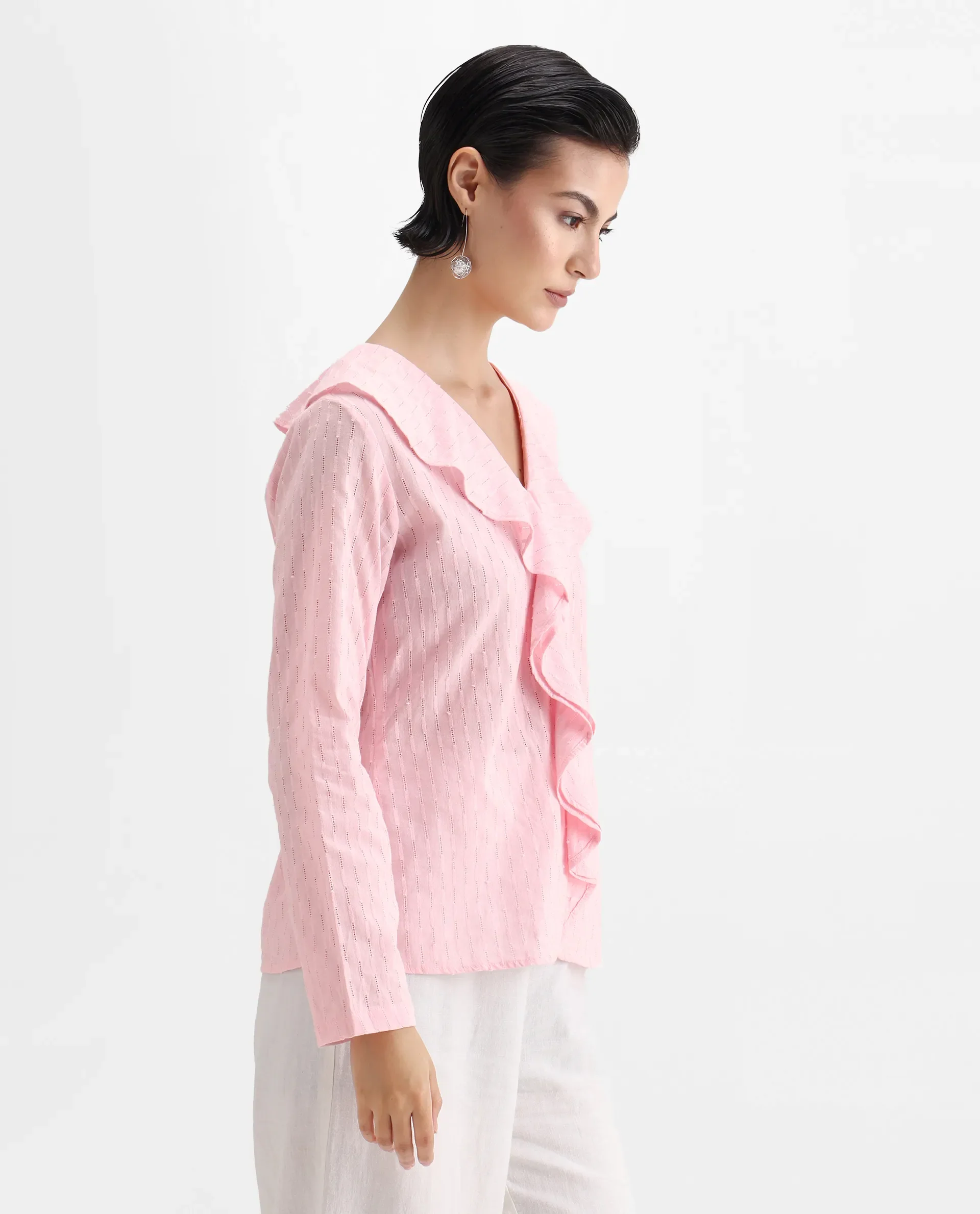 Rareism Women's Bowez Pink Cotton V-Neck Plain Regular Fit Top - Image 6