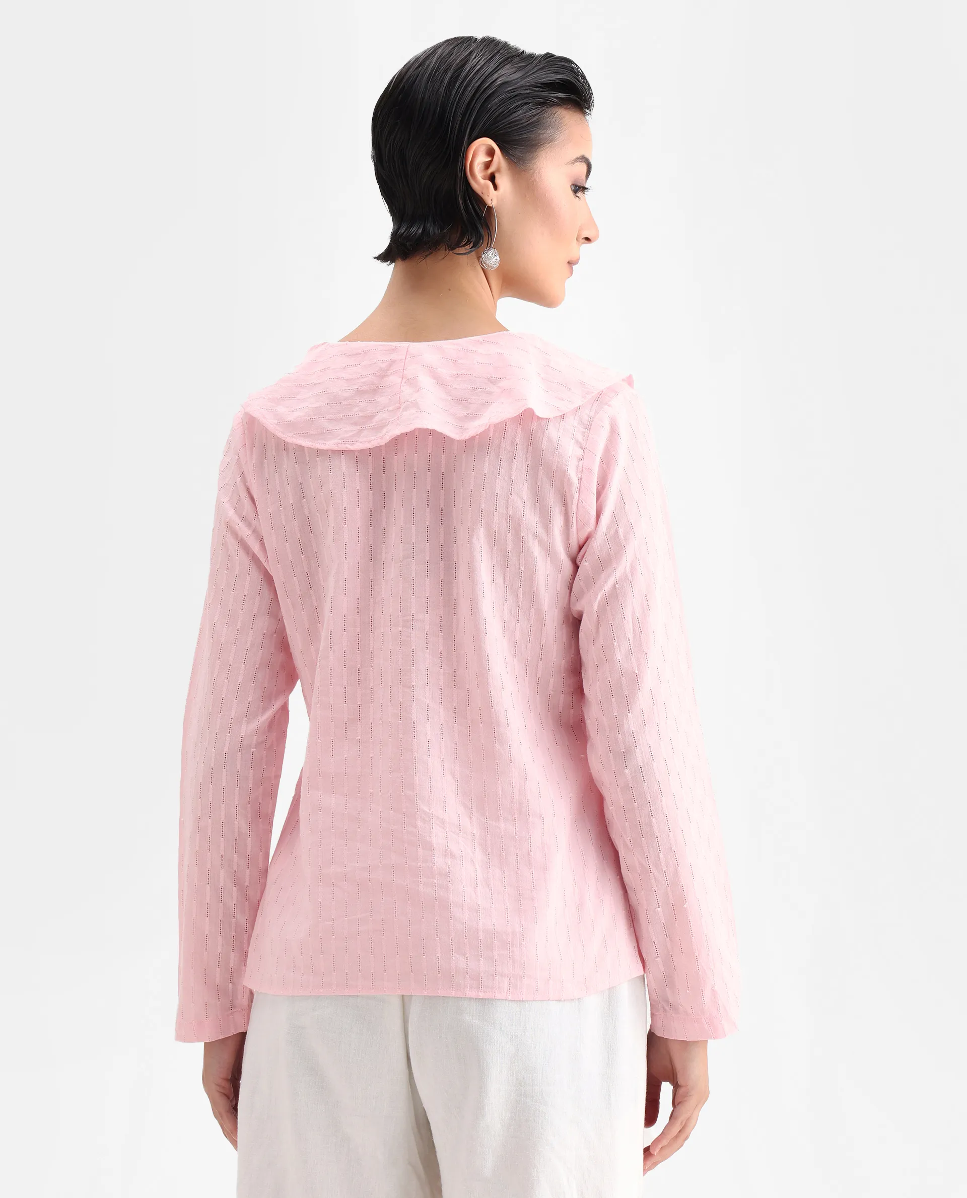 Rareism Women's Bowez Pink Cotton V-Neck Plain Regular Fit Top - Image 7