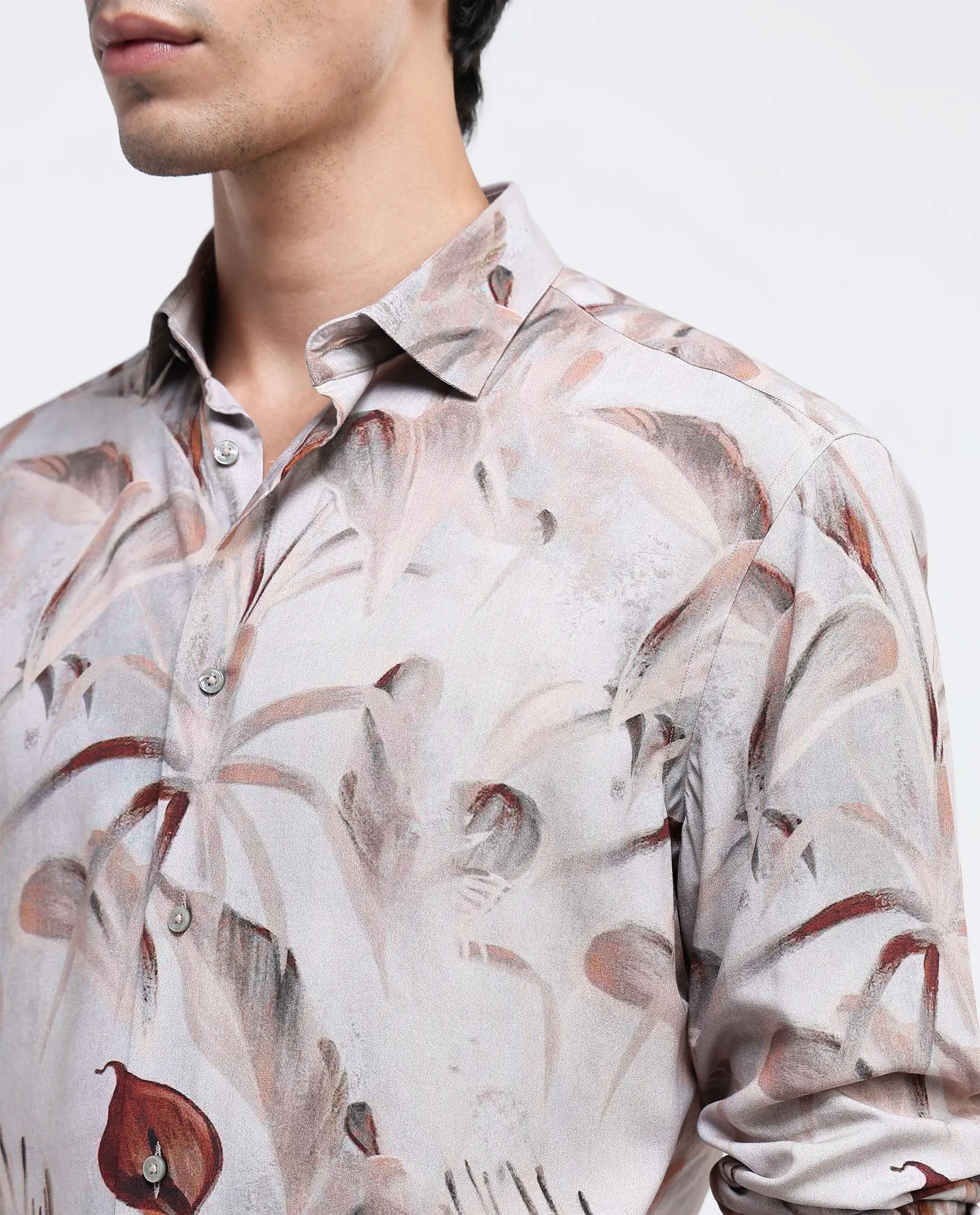 Rare Rabbit Men's Bowon-1 Light Brown Viscose Tropical Print Regular Fit Full Sleeve Collared Shirt - Image 3